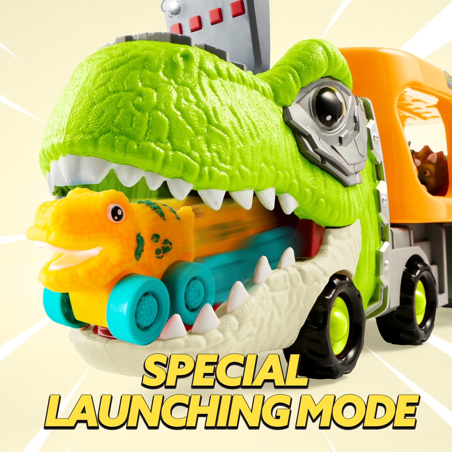 JOYIN Dinosaur Toys for Kids 2-4, Toddler Boy Toys, Dinosaur Carrier Truck with 6 Rubber Car Vehicles, Christmas Birthday Gifts with Music & Lights for 2 3 4 5 Year Old