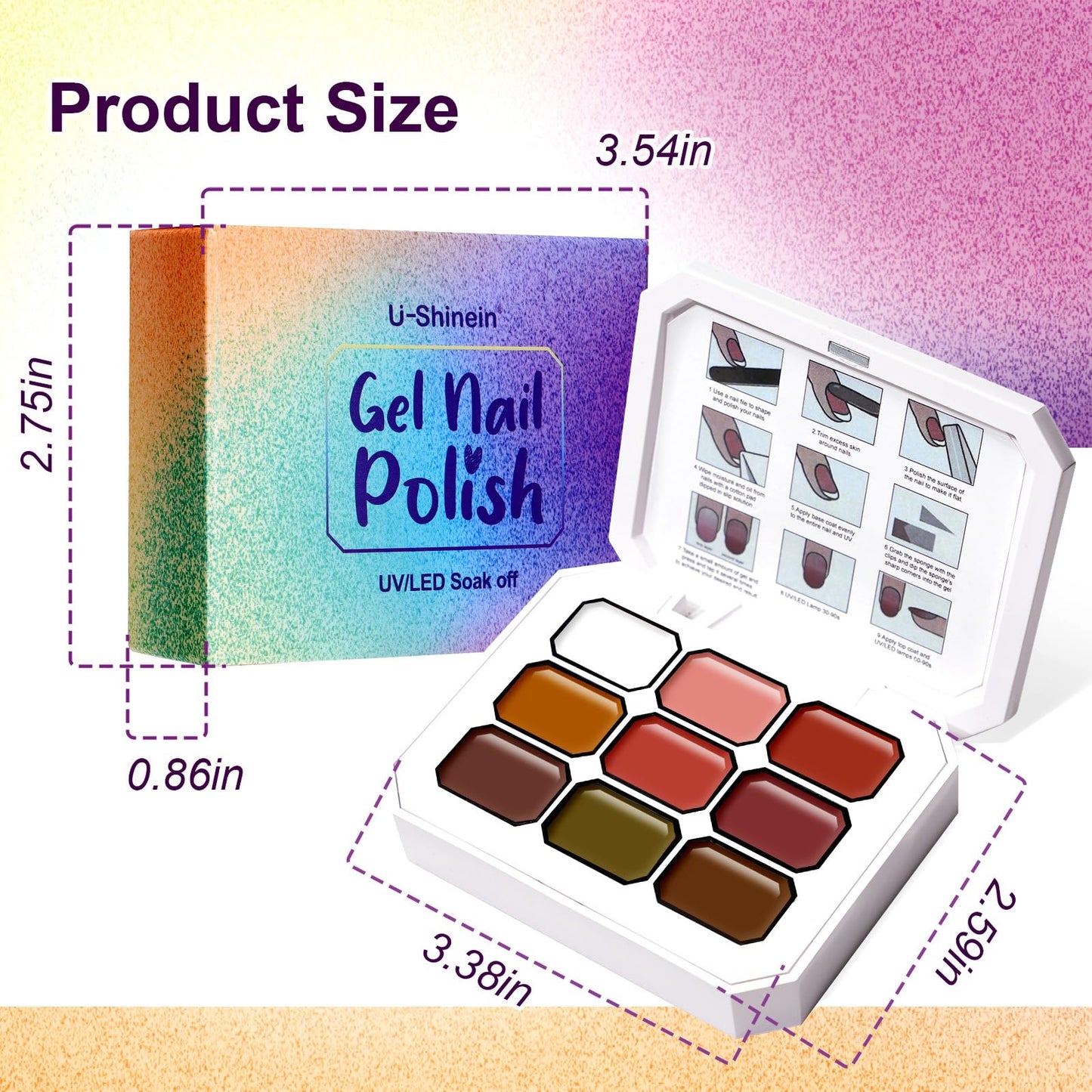 U-Shinein Gradient Painting Gel, 9 Colors Ombre Gel Nail Polish Dark Beown Green for Pigment Pat Aura Nails, French Manicure DIY Nail Art Long Lasting Soak od UV Home Salon Palette Ancient City