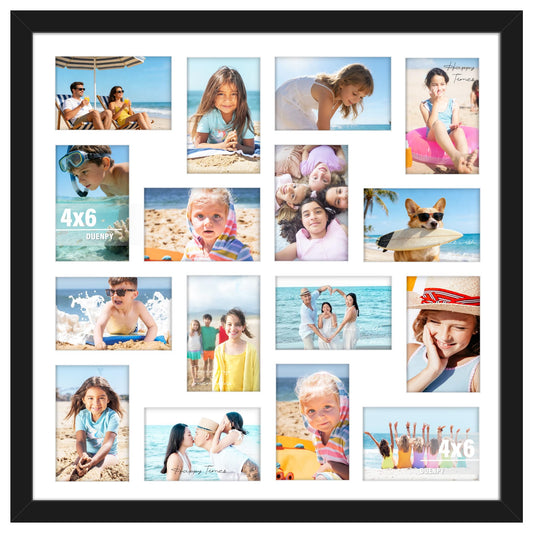 DUENPY 22x22 Picture Frame 4x6 Collage Picture Frame Displays Sixteen 4x6 inch Photos Collage Wall Decor Wall Hanging Black