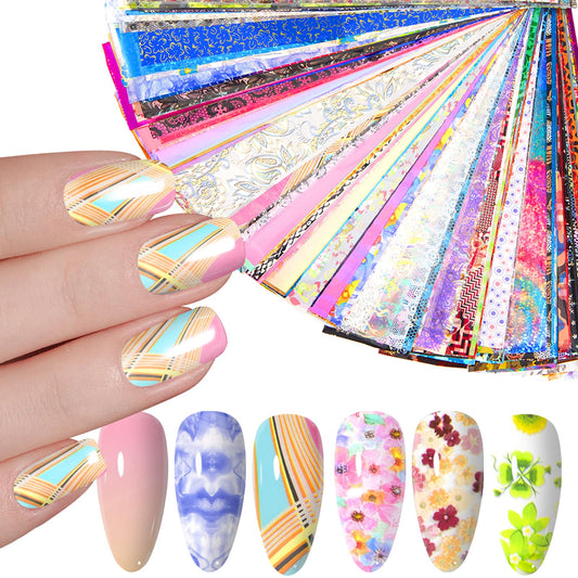 DANNEASY 300 Sheets Nail Art Foil Transfer, Nail Foil Wraps, Flowers, Laser Metallic Nails Stickers Design Starry Sky Star Holographic Nail Foils Decoration for Women Nails Supplies