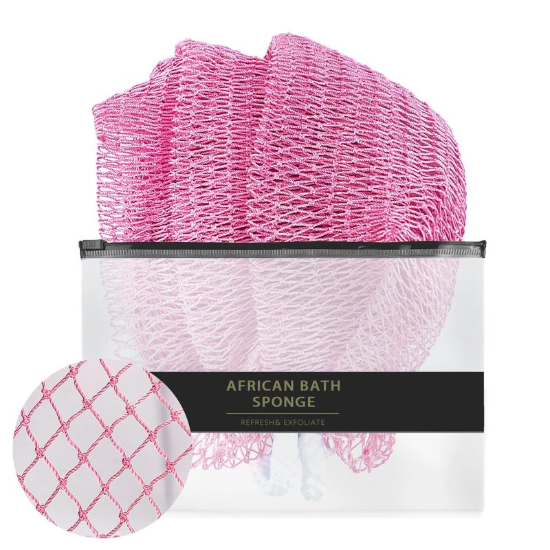 African Net Sponge Authentic with Knots - African Exfoliating Net Sponge with Handles for Body Scrubber Exfoliator - Real Africa Back Wash Bath Sponges for Shower Machine Washed & Bathing Accessories
