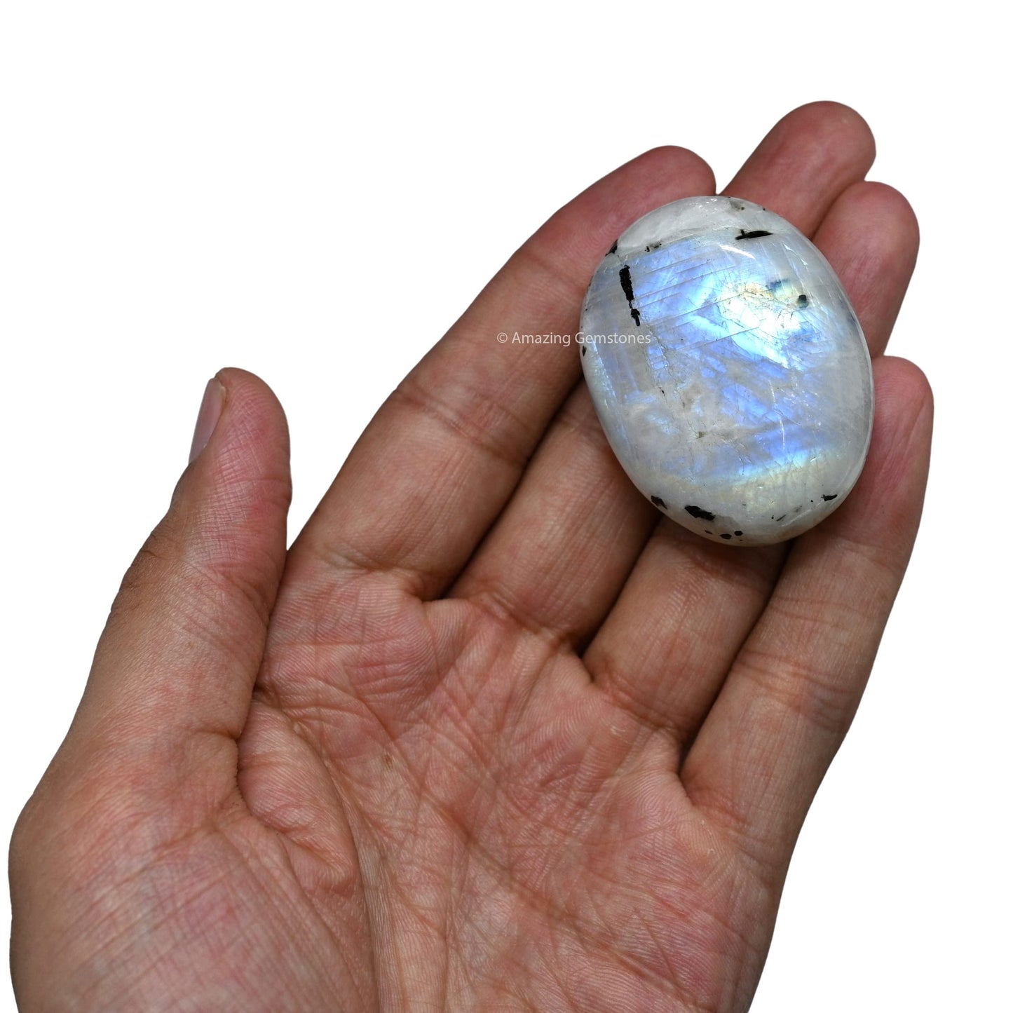 Amazing Gemstone Rainbow Moonstone Crystals and Healing Stones - Large Palm Stone Crystals Piedra - Crystal for Good Luck, Positive Energy, Meditation - Unique Stocking Stuffers Gifts for Women, Men
