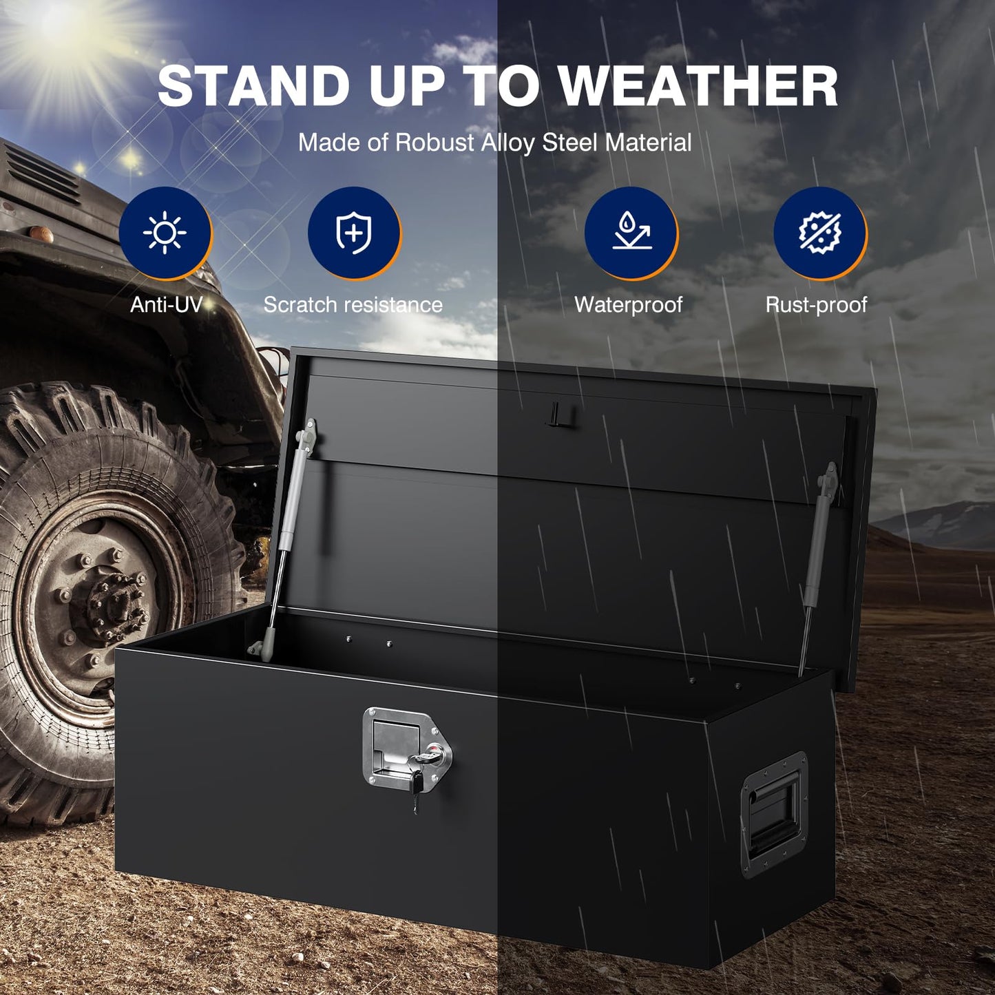Yizosh 30 Inch Steel Heavy Duty Truck Bed Tool Box, Trailer Tongue Tool Box with Lock and Keys, Tool Box for Storage, Utility Trailer Tool Box for Truck, Pickup, RV, Trailer