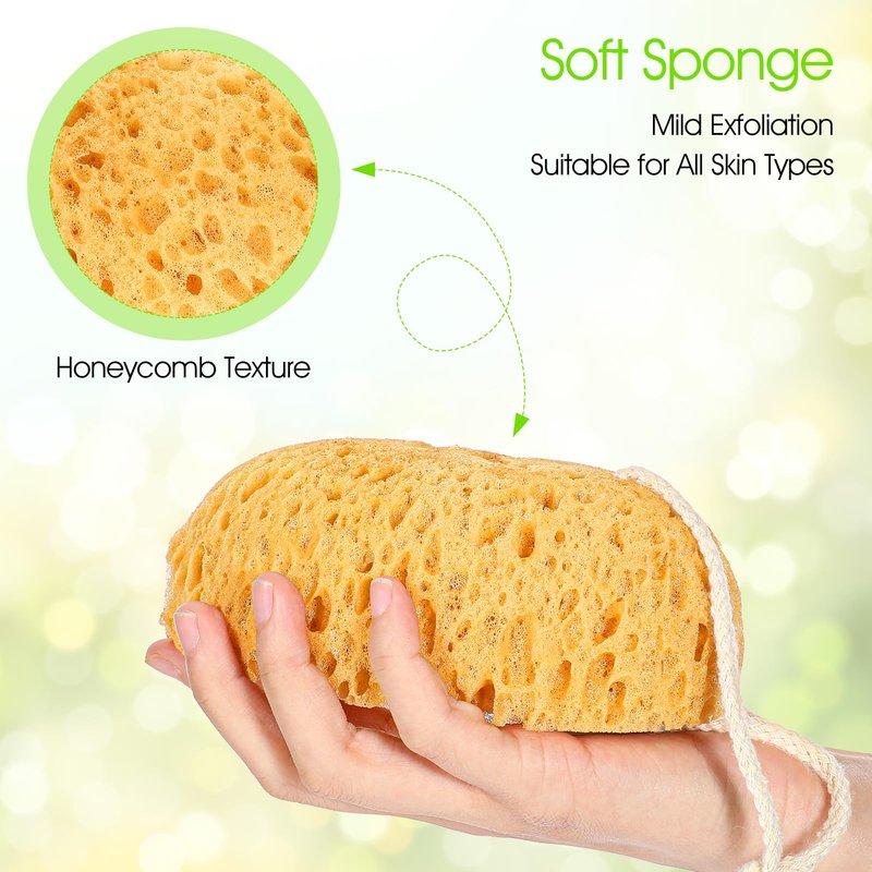 Wanmu 2Pcs Bath Sponge, 6.1 Inch Soft Exfoliating Body Scrubber Shower Sponges, Large Foam Loofah Face Puff for Women, Men, Teenager Body Cleansing Supplies