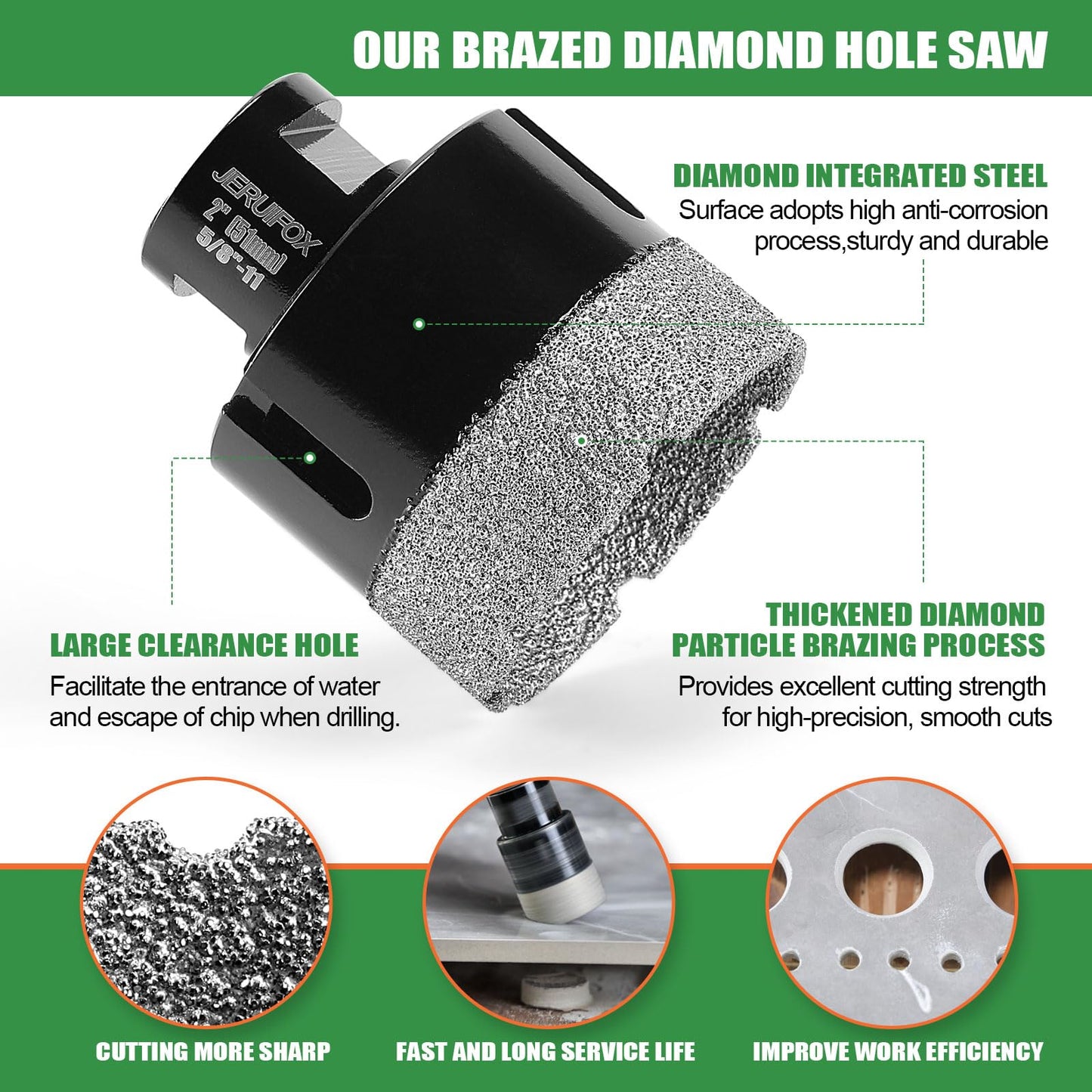 Diamond Hole Saw Kit Tile Drill Bits, 11 PCS Diamond Core Drill Bits Set 6/8/10/19/25/35/51/65mm+50mm Chamfer Saw +20mm Finger Bit+SDS Adapter Porcelain Hollow Drill Hole Saw for Ceramic, Granite