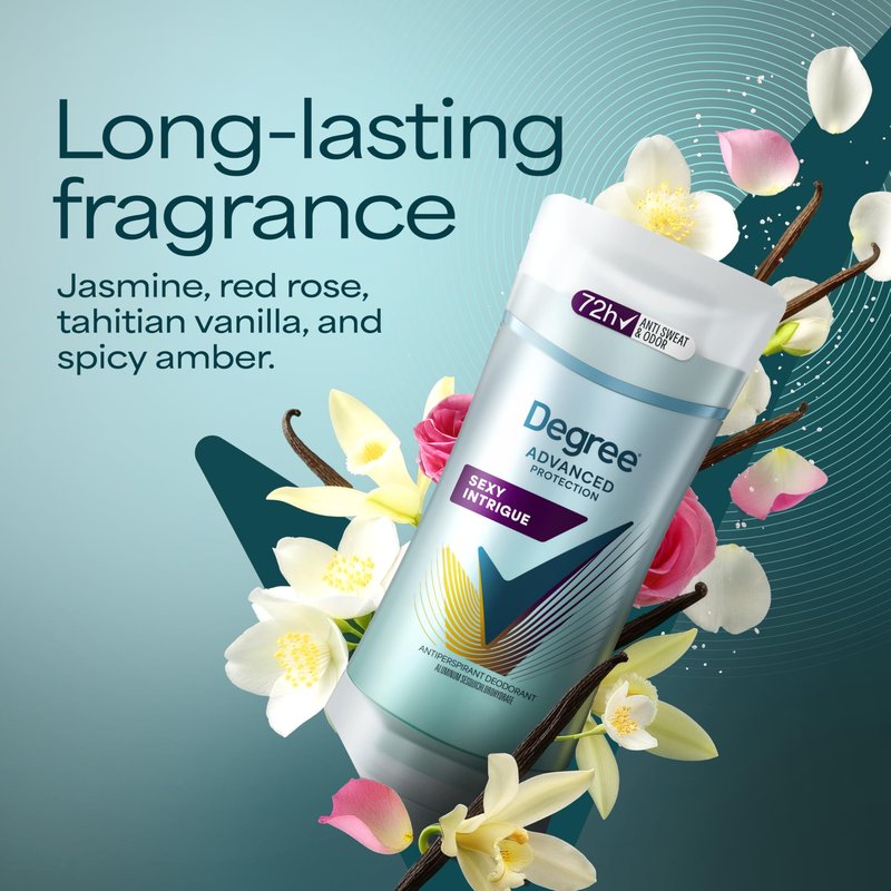 Degree Antiperspirant Deodorant Sexy Intrigue 72-Hour Sweat & Odor Protection Antiperspirant Deodorant For Women with Body Heat Activated Technology 2.6 oz