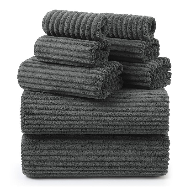 REDKISS Charcoal Gray Bath Towels Set 8 Piece - Microfiber Bathroom Towels of 8 Large, Highly Absorbent Bath Towel, Soft Shower Towel for Bathroom, 2 Bath Sheet 2 Hand 2 Washcloths 2 Hair Towel Wrap