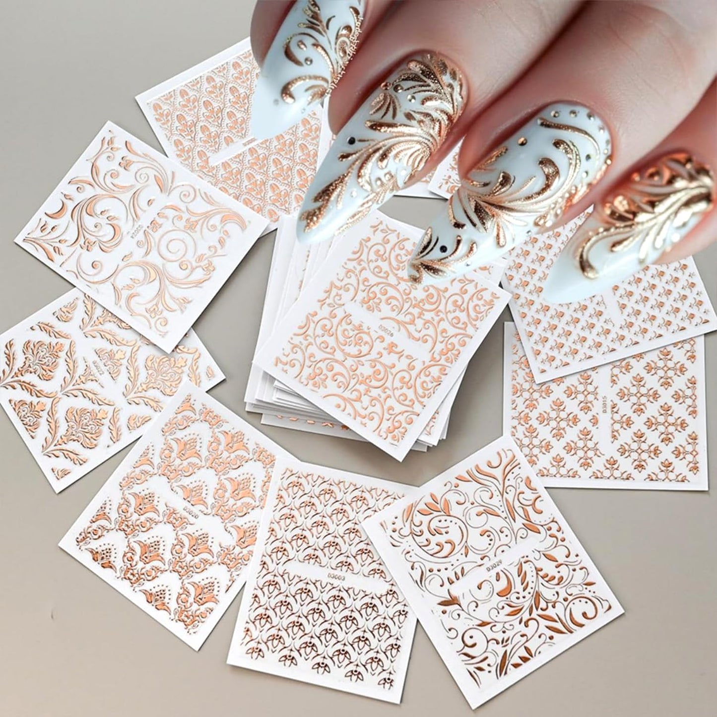 30 Sheets Rose Gold Nail Art Stickers Hollow Retro Floral Vine Design Self Adhesive Nail stickers Gold Line Nail Art Decals for Acrylic Nail decals Women and Girls Nail Supplies Decoration Accessories
