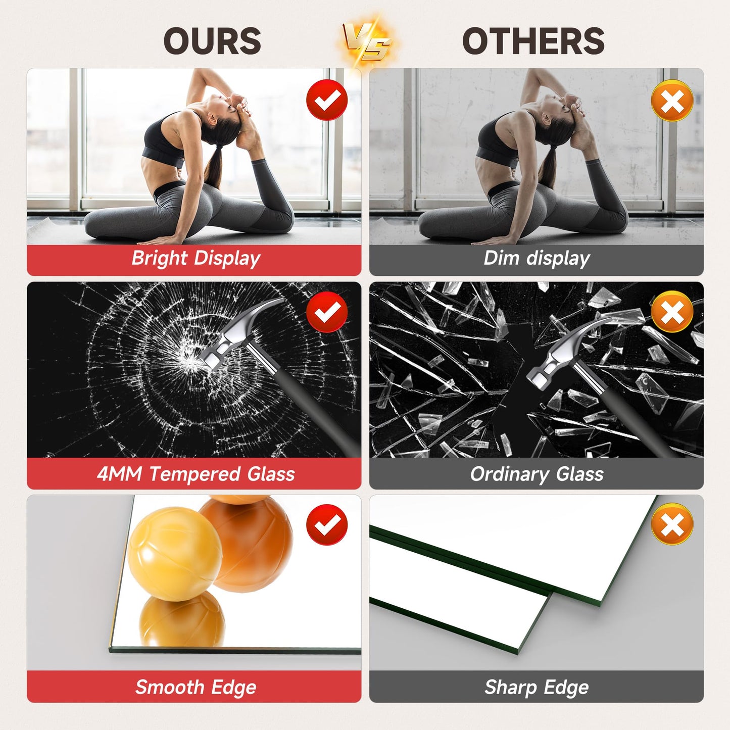 WINNICE 79"x36" Home Gym Mirror with 4MM Tempered Glass - Large Full Body Wall Mirror for Workout & Yoga, Frameless, Shatterproof - Easy Wall Mount Installation Kit Included