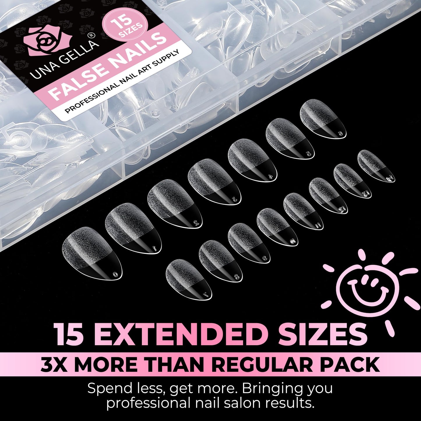 UNA GELLA Short Almond Nail Tips: 450PCS Short Fake Acrylic Nail Tips 15 Sizes Soft Pre-shape Press On Nails Almond For Full Cover Nails Extension Home DIY Salon
