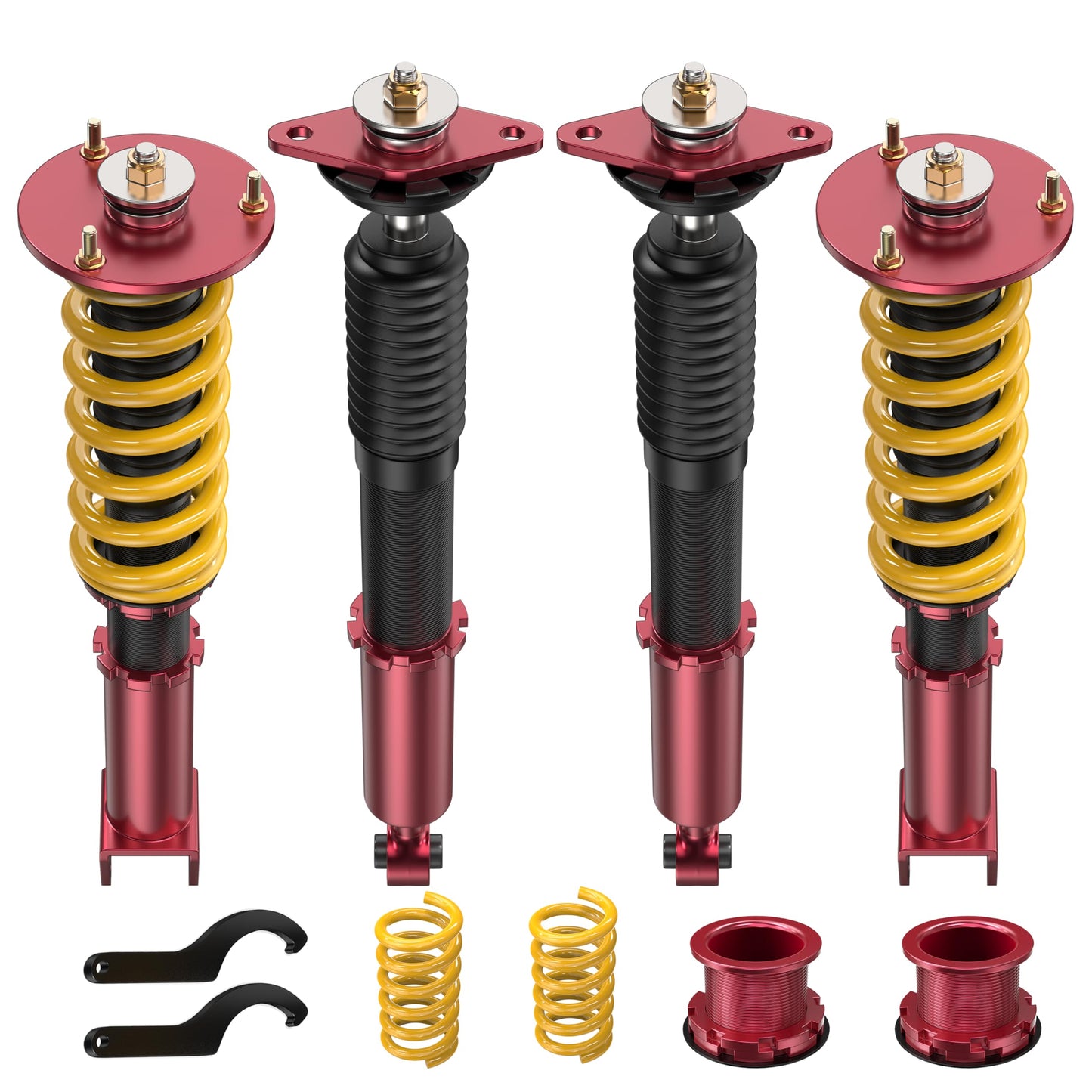 KUIPERAUTO Coilovers Lowering Struts Compatible for 2006-2010 Dodge Charger SRT-8 Front & Rear Shocks Adjustable Height Suspension Coil Spring Strut (RWD Only)(Set of 4)(Yellow)