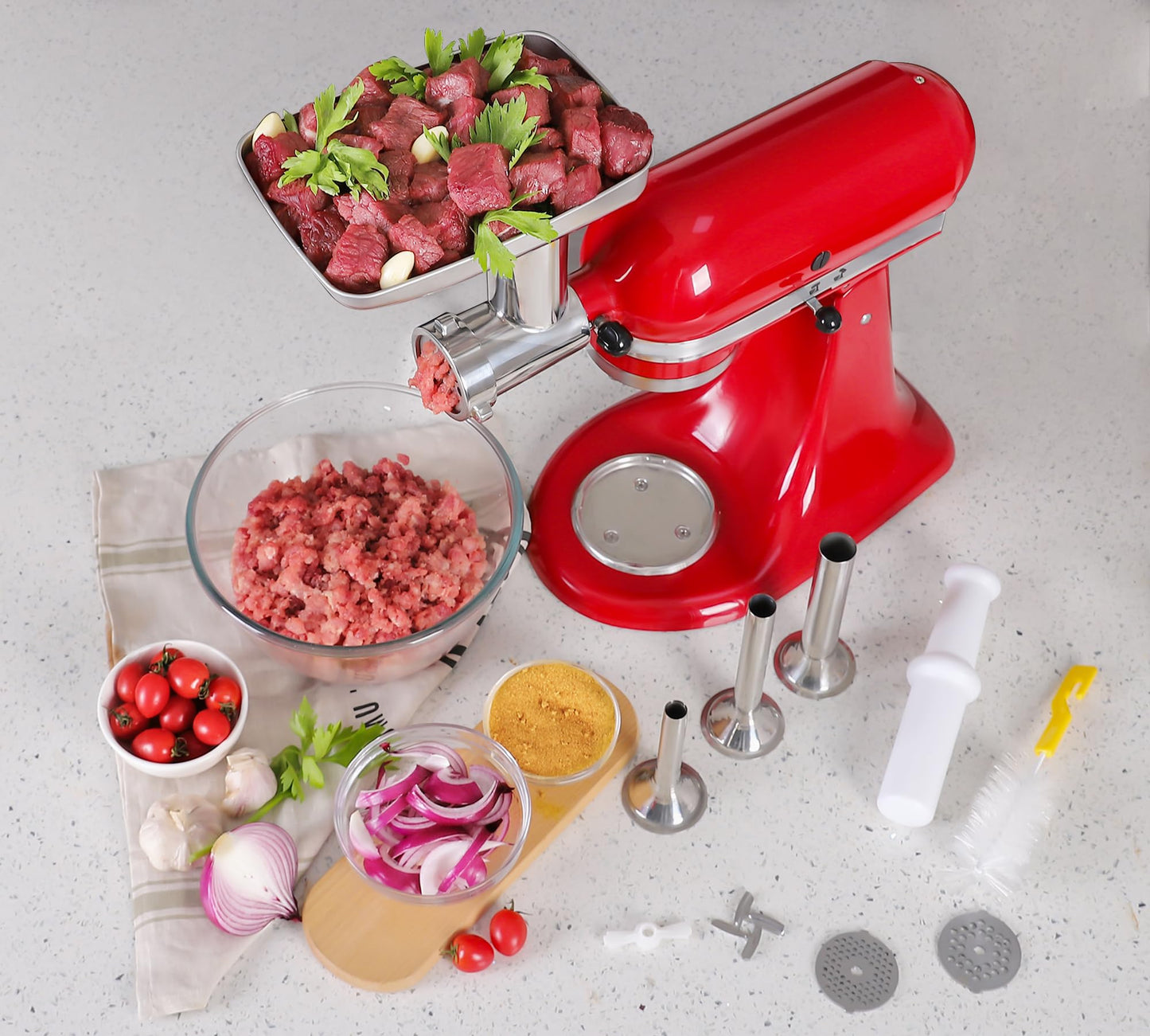 Stainless Steel Meat Grinder Attachments for KitchenAid Mixers, Metal Food Grinder, Sausage Stuffer, Dishwasher Safe Accessory Suitable for Kitchen Aid by Rafbar
