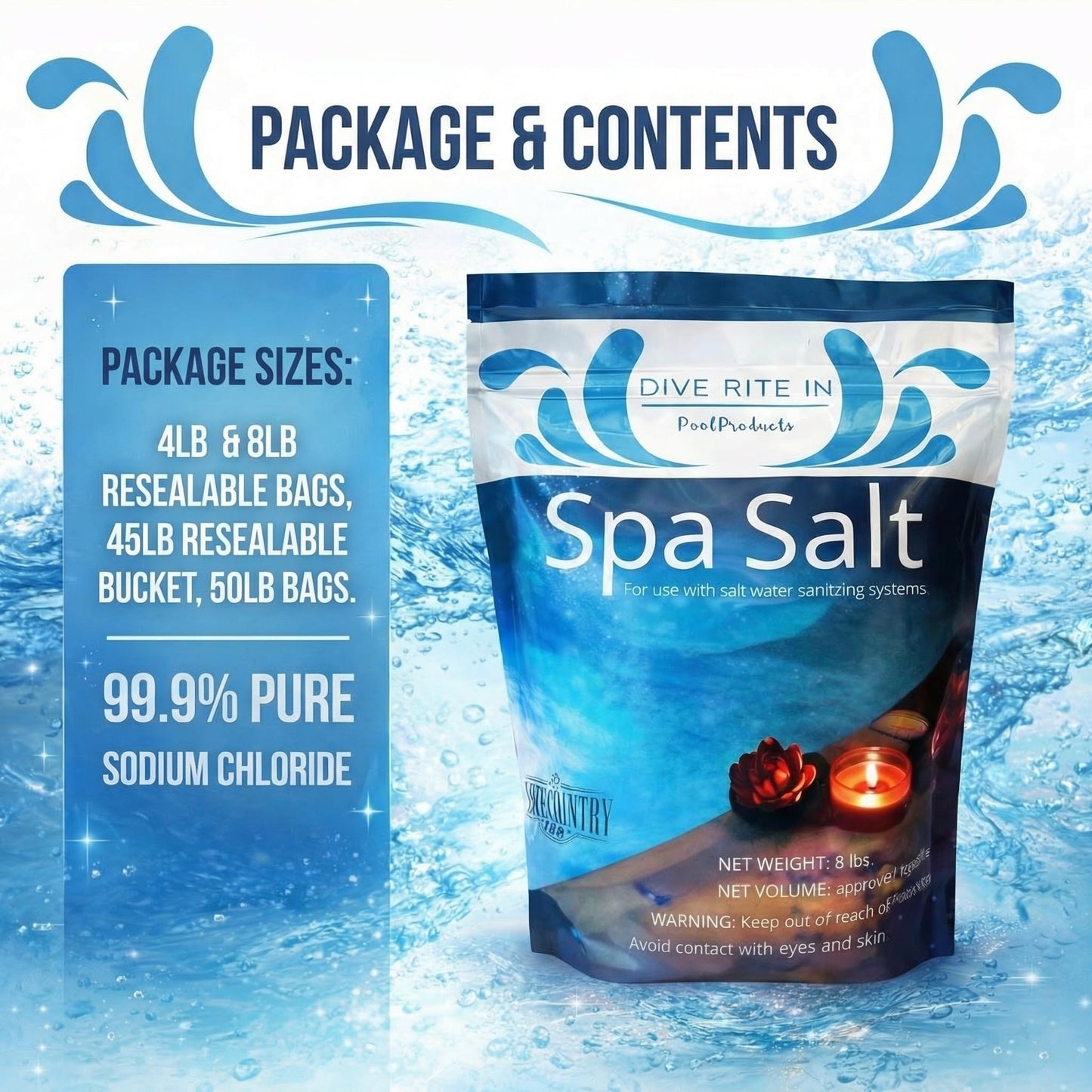 Hot Tub Salt and Spa Salt 4lb, Pure Sodium for Saltwater Spas, Swim Jacuzzi, Inflatable Hotspring, Caldera, Chloromatic, Pool Systems and Freshwater Generators
