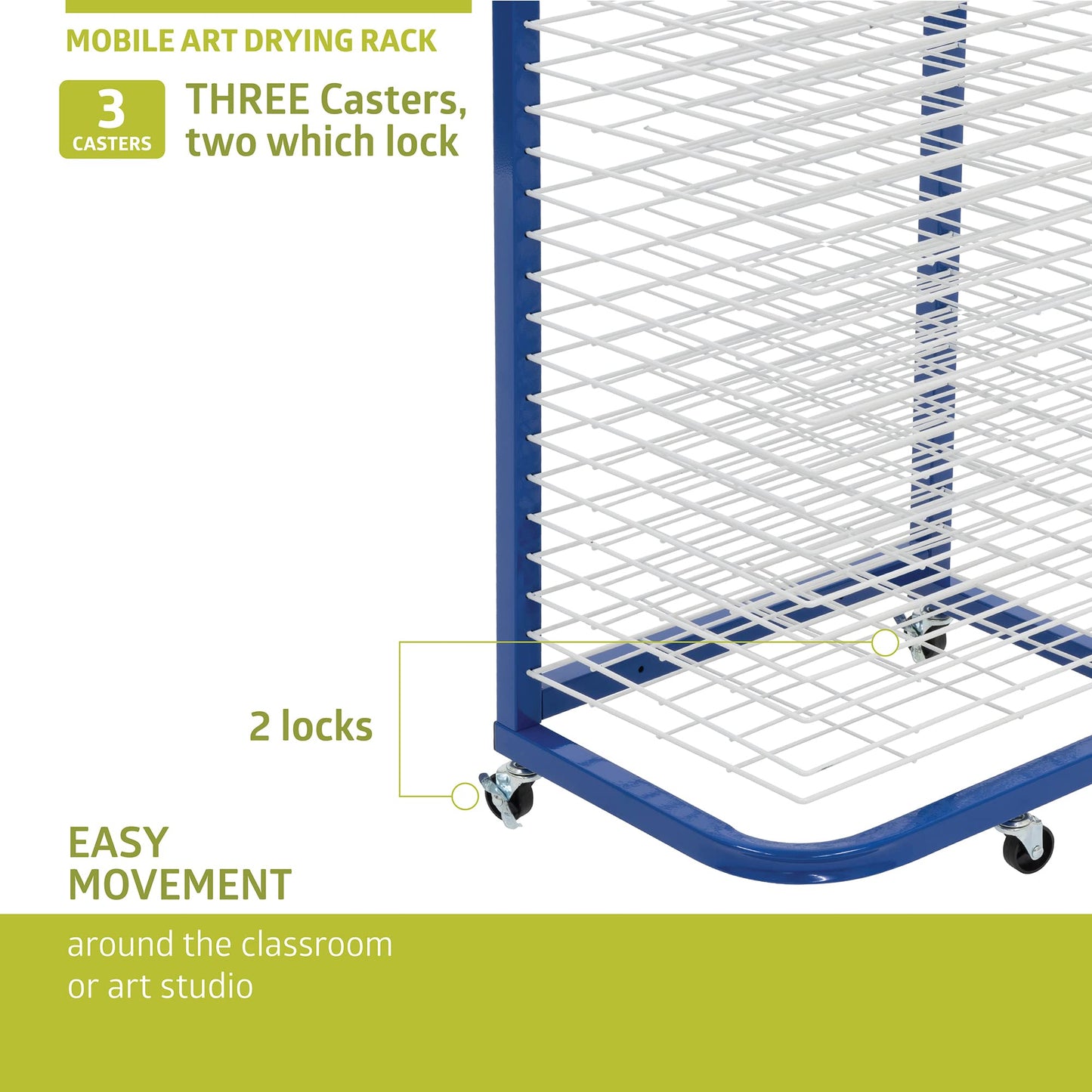 Pearington 25-Shelf Mobile/Wall Mountable Art Drying Rack for Art Studios & Classrooms, 13" D x 17.5" W x 39.4" H, Blue/White, 2-Pack