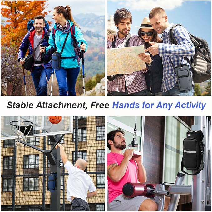 Nuovoware Water Bottle Carrier Bag,25oz/40oz/64oz Bottle Pouch Holder,Adjustable Shoulder Hand Strap 2 Pocket Sling Neoprene Sleeve Sports Accessories for Hiking Travelling Camping