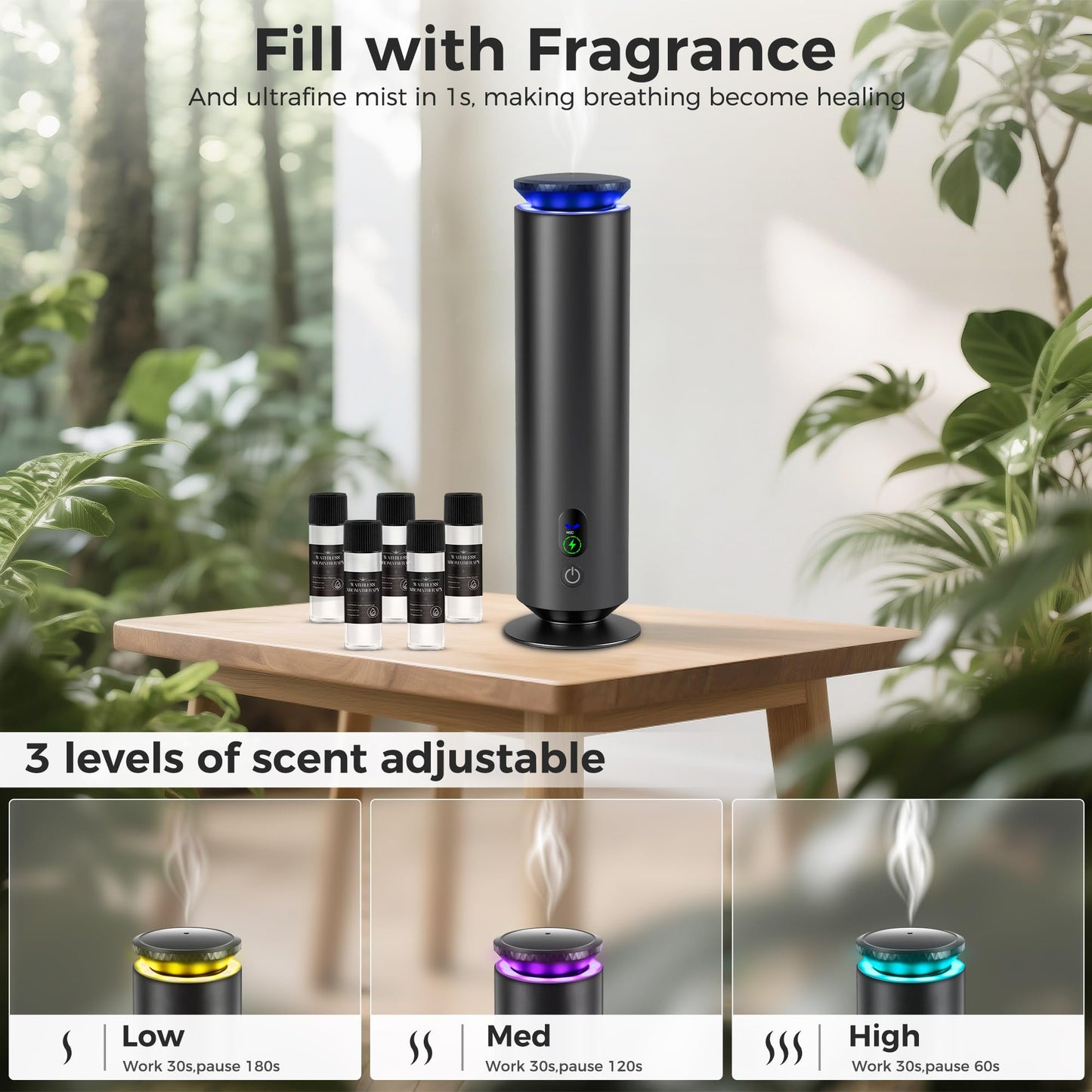 Hotel Scent Diffuser Starter Kit - 1000 Square Feet, 7 Ambient Light Settings, Includes 5 Essential Oils for Hotel Aromatherapy, Hotel Scent Diffuser,for Hotels, Homes, and Large Rooms