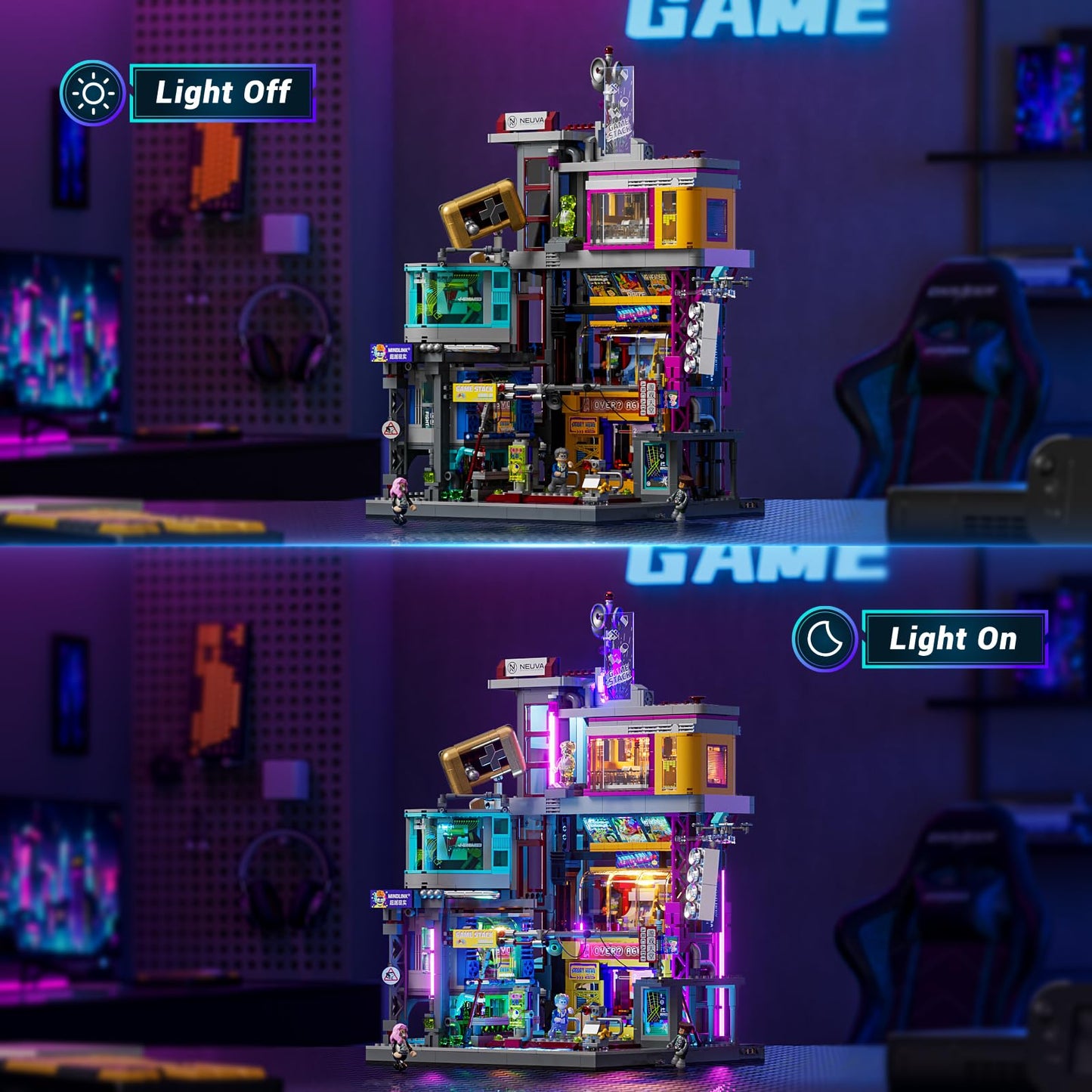 Lumibricks Cyberpunk Game Stack Lighting-Building-Bricks Set - Cyberpunk Neon City Future Gaming Room Street View Collection LED Light Model Set 2580 Pcs for Adults and Sci-fi Lovers