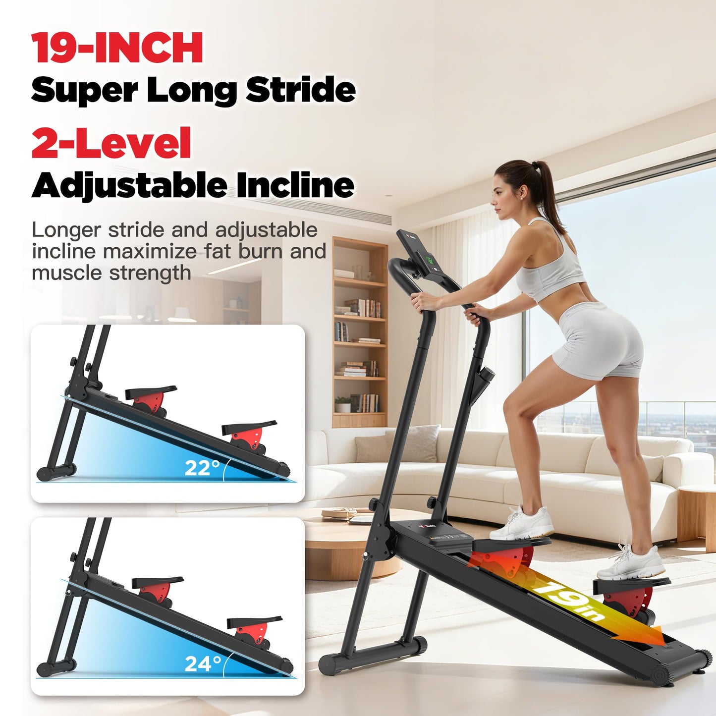 Magnetic Stair Stepper for Home, Folding Stairmaster with Resistance Adjustment, Folding Vertical Climber w/320 LBS Capacity,2 Incline Levels, 12'' Extended Pedal