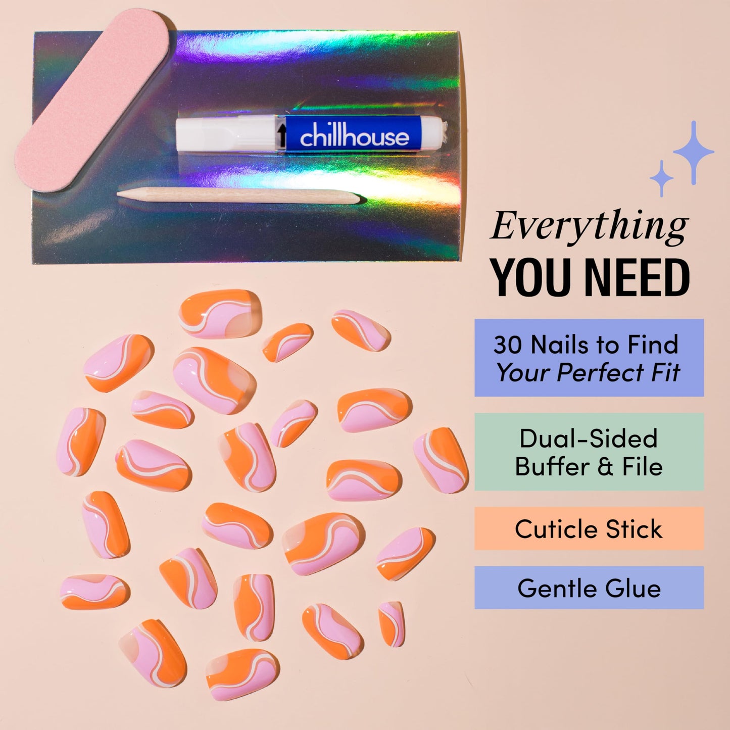 Chillhouse - Chill Tips, Press on Nails Kit - Babes on the Beach (Oval) - 30 Nail Shapes & Sizes - Up to 2 Weeks of Wear - Customizable Fit - Reusable - Latina Founded, Women Owned - Beauty, Self Care