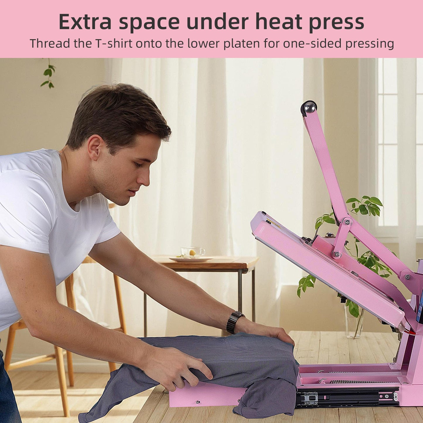 15x15 Inch Heat Press Machine with Slide-Out Drawer, Manual Clamshell Design, Digital Temp & Timer Control, Pink 1400W Heat Transfer Machine for T-Shirts, Vinyl, Fabric, DIY Projects & More
