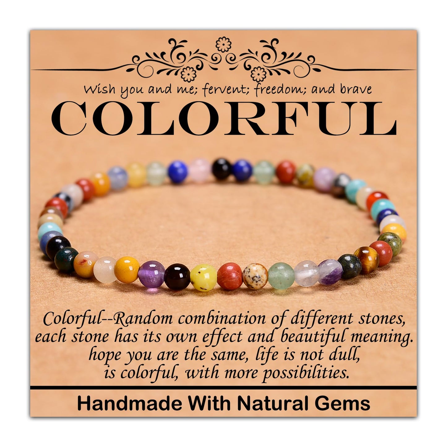 CHCCOYE 4mm Natural Healing Gemstone Bracelet Handmade Yoga Stretch Elastic Bracelet Stress Relief Crystal Jewelry for Men and Women (4mm,Colorful)