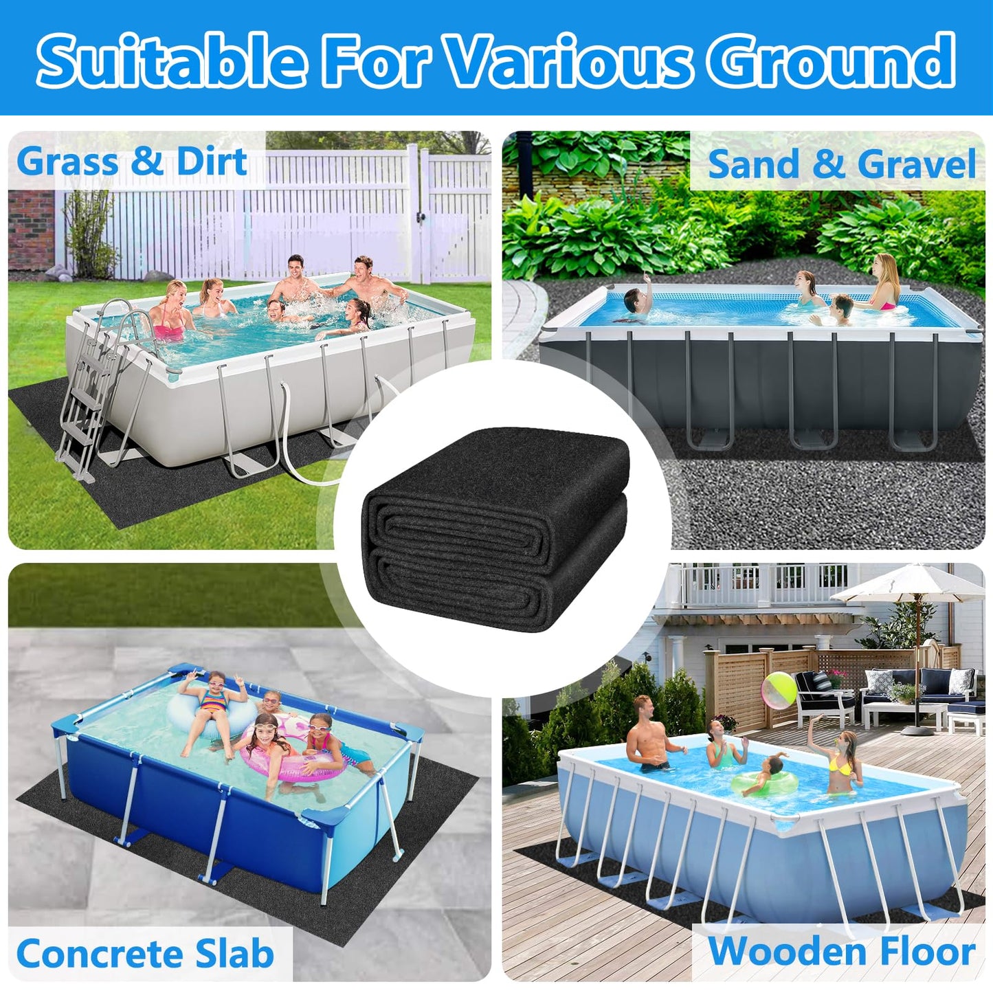 Thickened Pool Liner Pad for Above Ground Pool, 18’x 9’ Rectangle Under Pool Mat Padding, Pool Ground Pad Mat Under Pool for Pool Bottom, Prevent Punctures, Extend Liner Life