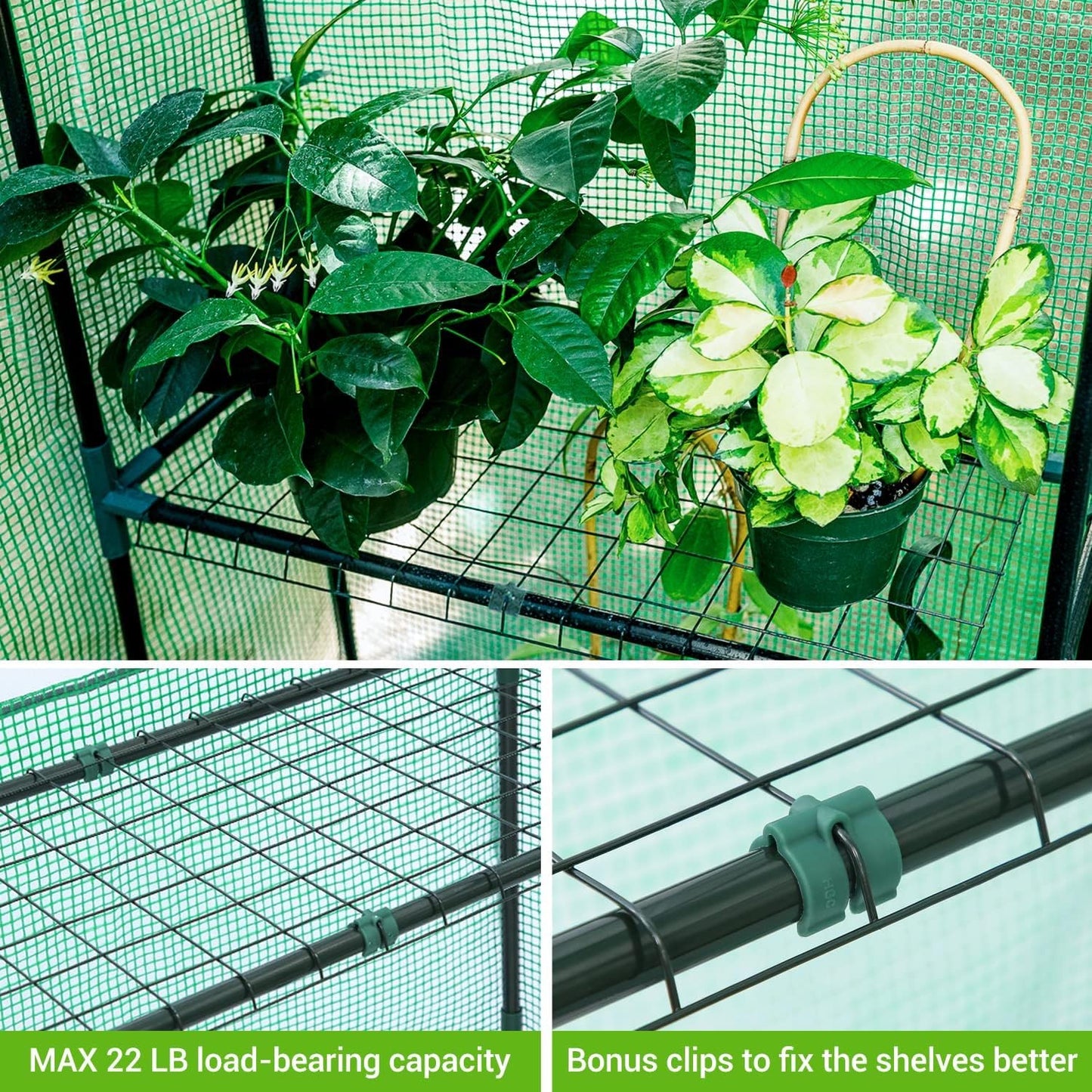 Ohuhu Greenhouse for Outdoors with Screen Windows, 57 x 57 x 76'' Walk in Plant Greenhouses Heavy Duty with Durable PE Cover, 3 Tiers 12 Shelves Stands Plastic Portable Green House with Shelf Clips