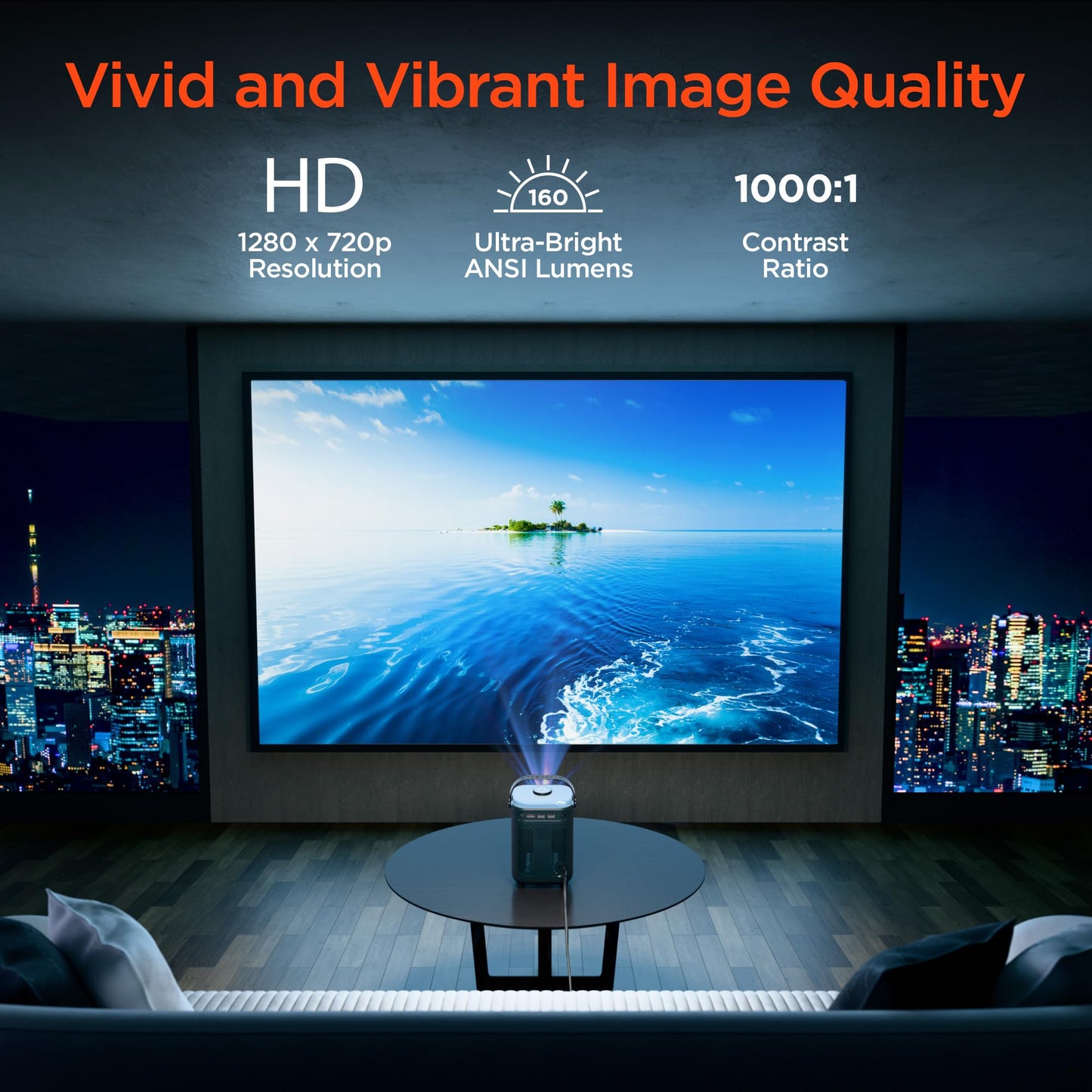 HyperGear Mini Portable Projector with Wifi & Bluetooth, 5W Speaker, 30-200 Inch Picture, Movies, Games & Streaming, 1280 x 720p HD Resolution Brightness of 160 ANSI Lumens