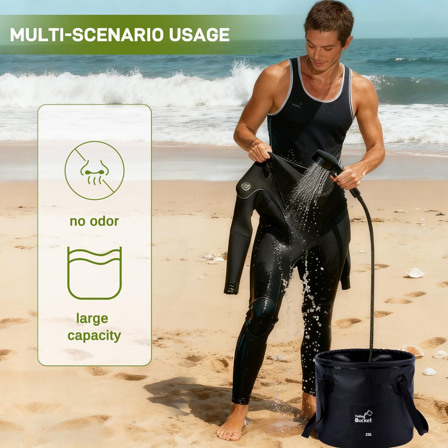 Portable Camping Shower, Pop Up Privacy Tent Kit with LED Light and Foldable Toilet, 6000mAh LCD Screen Shower Pump, 5.3 Gallons Bucket, Outdoor Shower for Hiking, Travel, Car