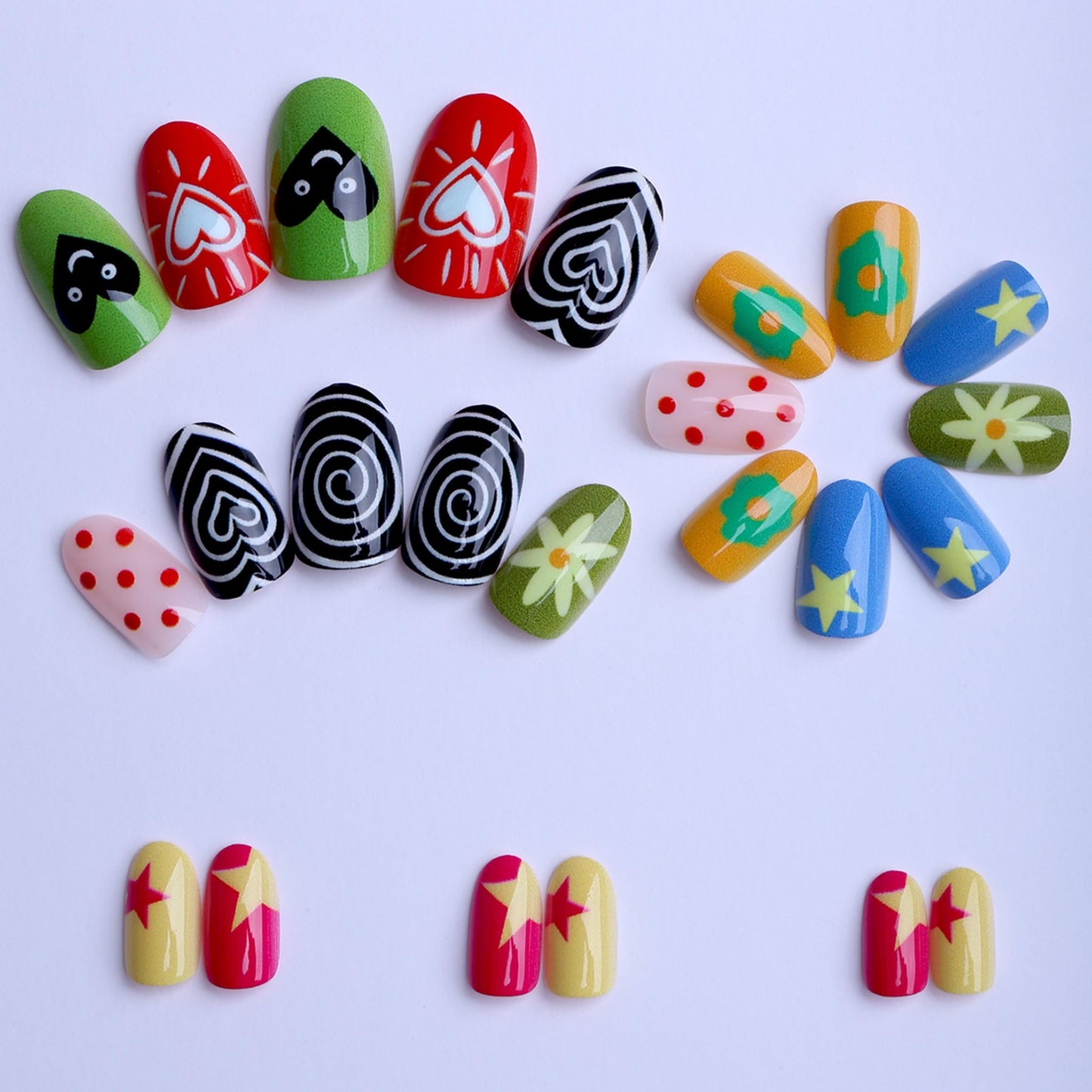 Short Press on Nails Almond Fake Nails Blue Acrylic Nail Press ons Seeneey Multicolor Beach Stick on Nail for Women 24pcs