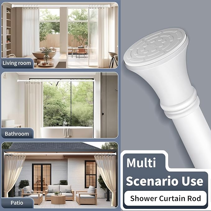 YNL White Shower Curtain Rod 36-94 Inch(3-7.8ft), No Slip No Drill No Rust Shower Rod For Bathroom Window Patio, Adjustable Spring Long Tension Rod