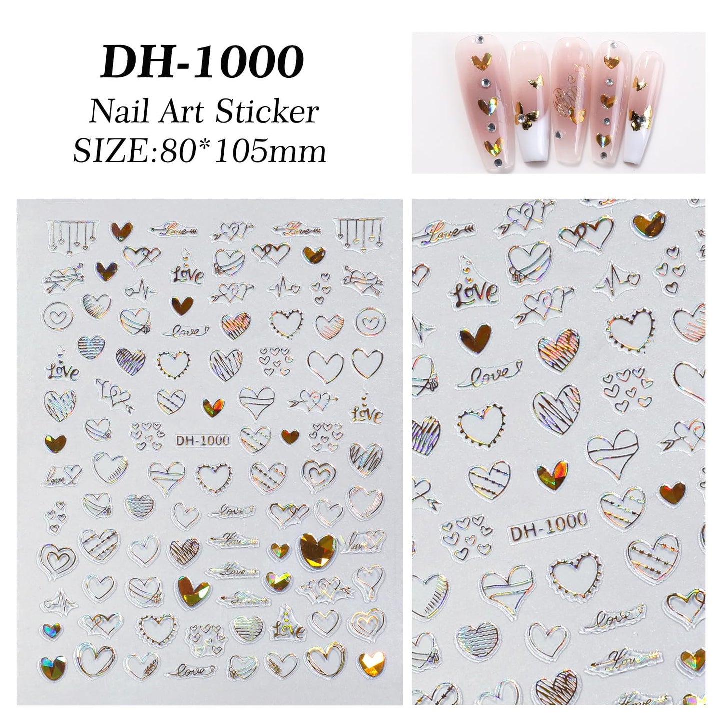 7 Sheets Heart Nail Stickers for Nail Art Valentine’s Day Nail Decals 5D Self-Adhesive Coloful Metal Heart Nail Design Valentines Day Nails Supplies for Women Girls DIY Nail Art Decor
