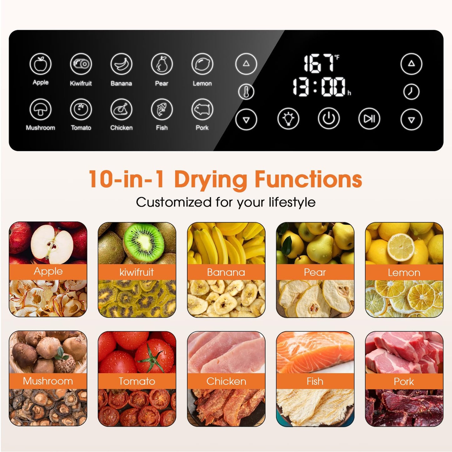 Food Dehydrator, 12 Stainless Steel Trays in 850W Dehydrator Machine, 48 Hour Digital Timer and 167°F Temperature Adjustable, Food Dryer for Jerky, Dog Treats, Meat, Fruit, Herbs