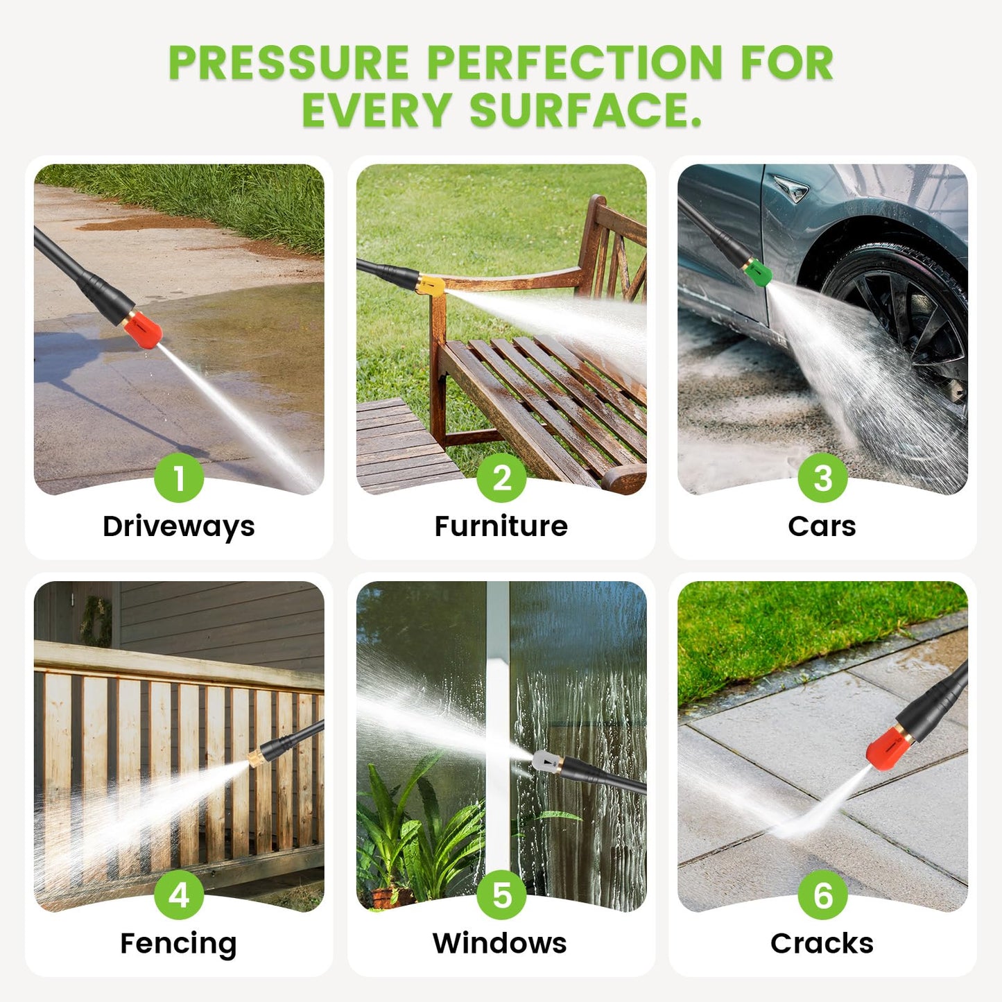 Commowner Pressure Washer 5001PSI Power Washers Powered with 33ft Pressure Hose, 4 Nozzle and Foam Cannon, powerwashers for Home, Cars, Fences, Patio, Green