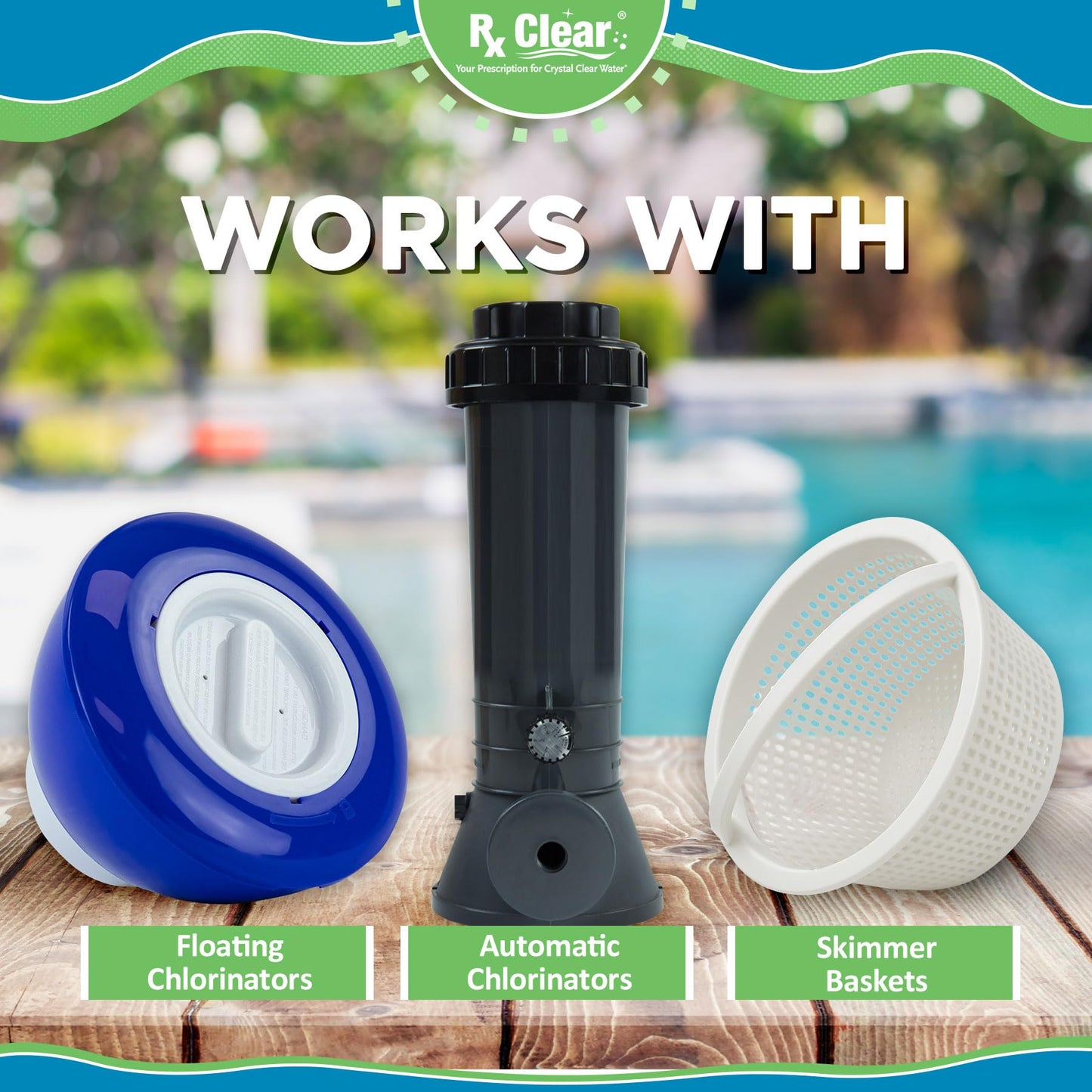 Rx Clear 3" Inch Chlorine Tabs | 8 Pounds | Individual Stabilized Chlorinating Tablets for Sanitizing Swimming Pools | Long Lasting, Slow Dissolving, and UV Protected