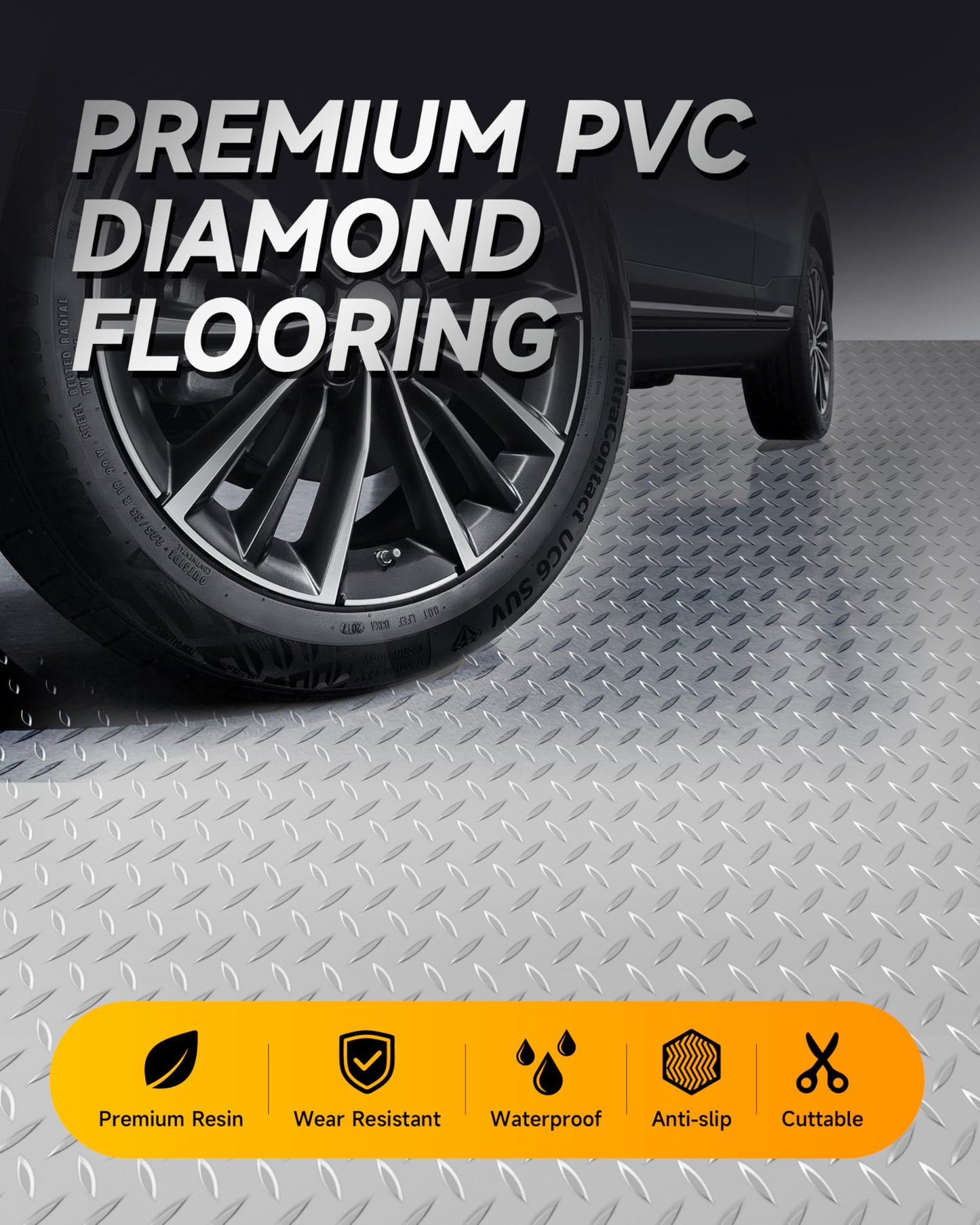 LulnCush 8x20 FT Silver Garage Floor Mat, 2.8mm Thick Premium PVC Resin Flooring Roll | Heavy Duty & Durable | Diamond Plate Protector for Car, SUV, Pickup, Trailer, Gym & Basement