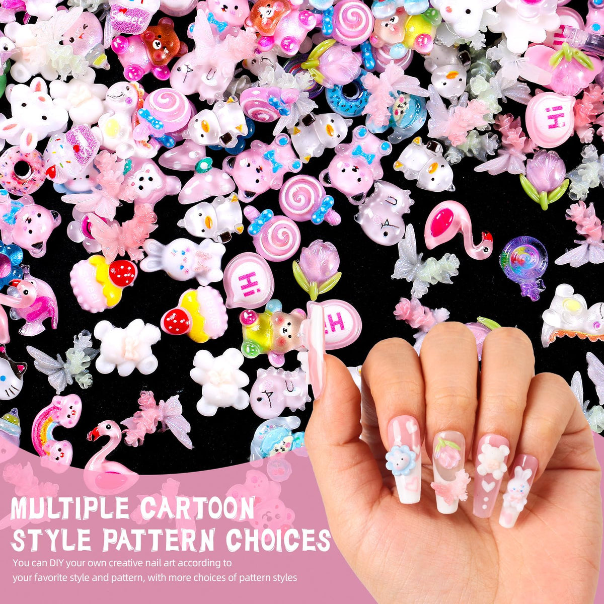 Cute 3D Nail Charms Dolphin Pineapple Food Panda Dinosaur Snail Cartoon Mix Jewelry Charms for Nail Art Design DIY Crafts Accessories Decorations (180)