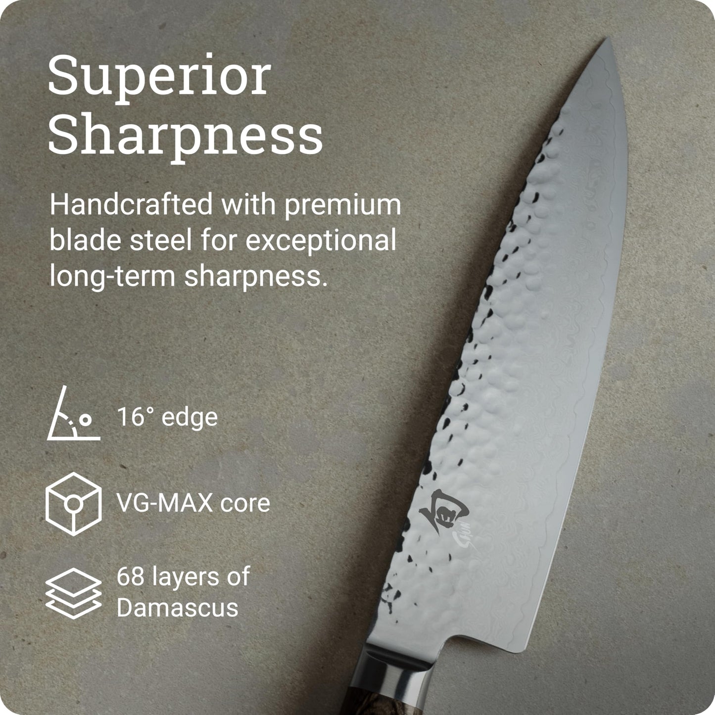 Shun Cutlery Premier Chef's Knife 8”, Thin, Light Kitchen Knife, Ideal for All-Around Food Preparation, Authentic, Handcrafted Japanese Knife, Professional Chef Knife