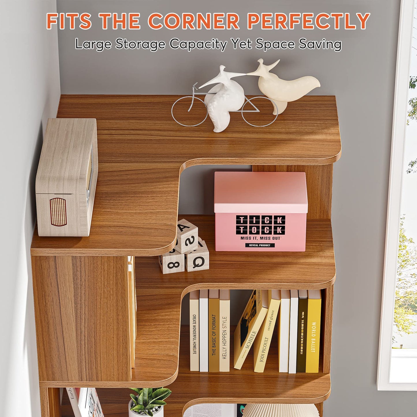 Tribesigns 6 Tier Corner Bookshelf, 64.9 Inches Tall Industrial L Shaped Bookcase with Anti-Drop Panel, Freestanding Wood Grain Shelf Display Rack Storage Organizer for Home Office