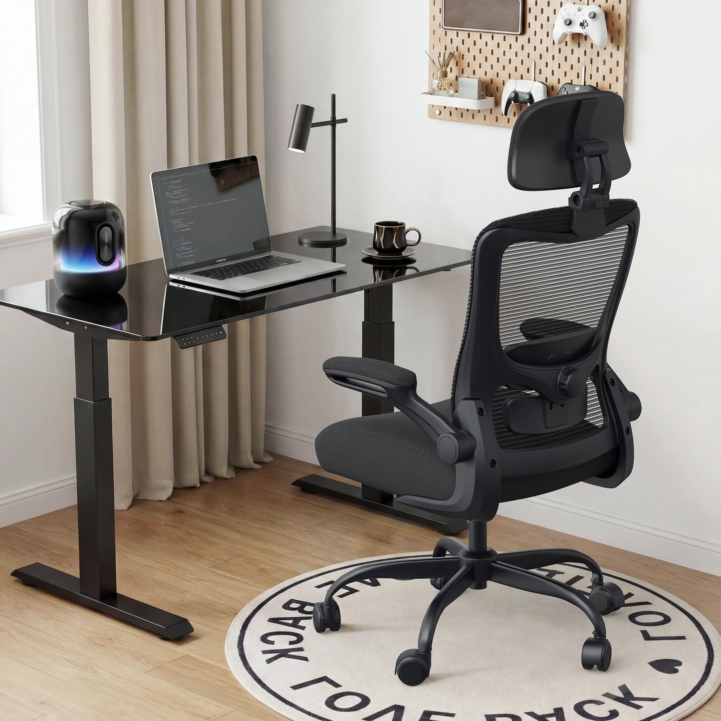 Zeonsit Ergonomic Office Chair, High Back Mesh Desk Chair with Adjustable Lumbar Support & Headrest, Flip-up Armrest, Computer Task Chairs for Home and Executive Office (B-Black)
