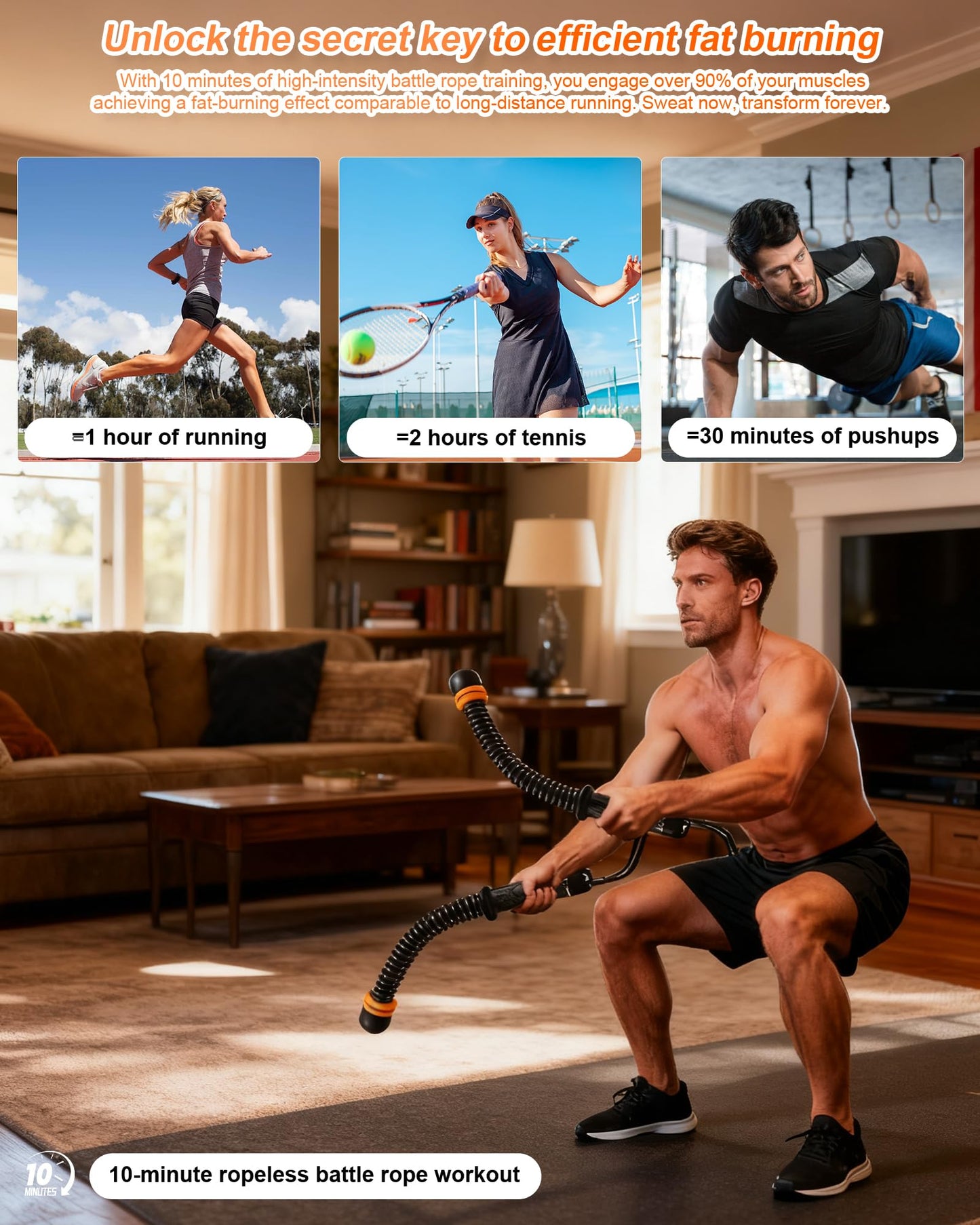 Ropeless Battle Ropes- Adjustable Portable Low-Impact Workout Equipment for Home Gym, Fitness Equipment for HIIT, Cardio & Muscle Training, Fat Burning for Men, Women & Fitness Enthusiasts (Pink)