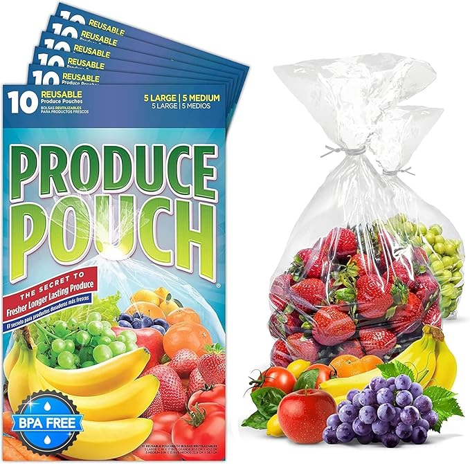 60-Pack (30M, 30L) â Reusable Produce Bags For Refrigerator with Twist-Ties, Keeps Fruits, Vegetables & Herbs Fresh Longer, Reusable Vegetable Bags, Extend Shelf Life