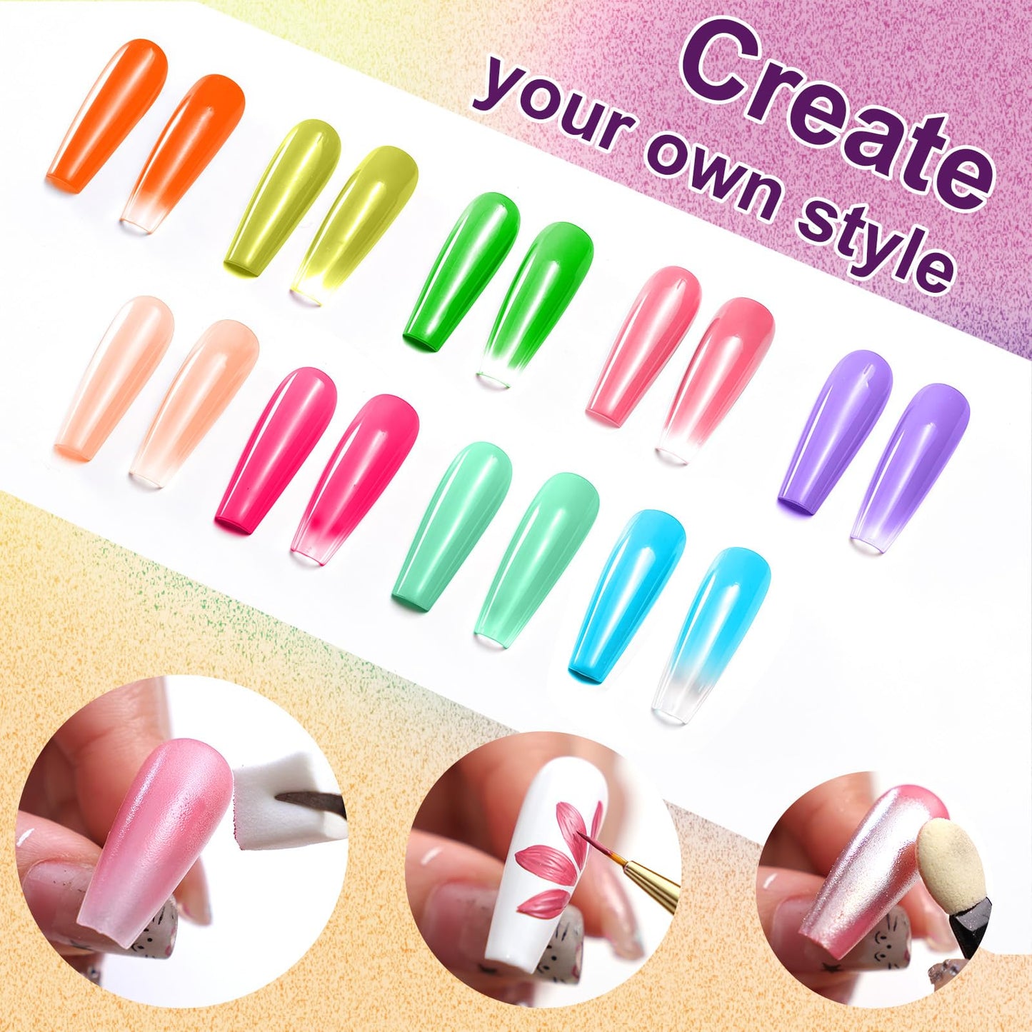 U-Shinein Gradient Painting Gel, 9 Colors Ombre Gel Nail Polish Sponging for Pigment Pat French Manicure Soak Off UV Long-lasting High-glossy Home DIY Nail Salon Rainbow Candy(01)