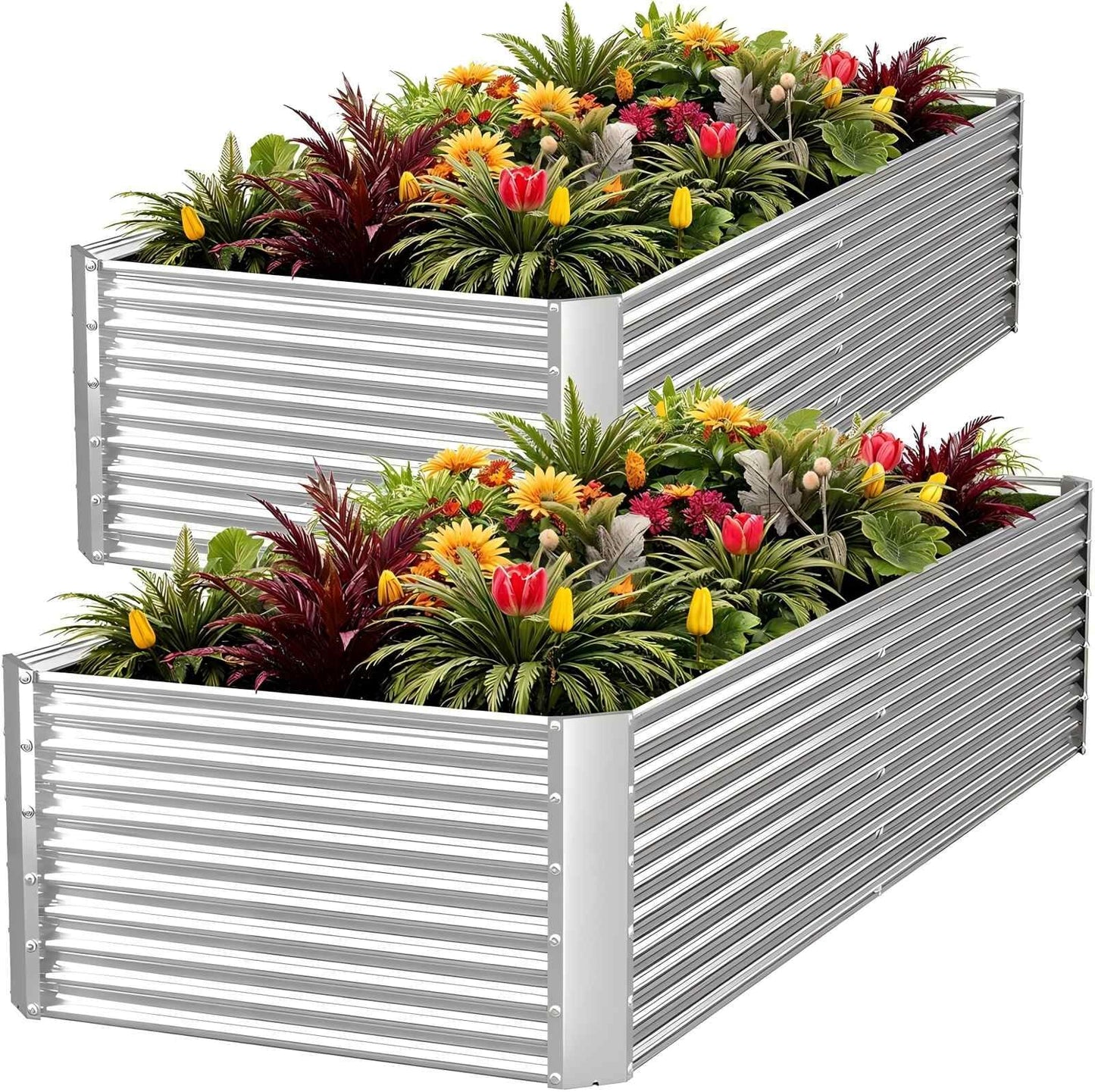 FRIZIONE 2pcs Tall 6x3x1.5ft Galvanized Raised Garden Bed Outdoor,Steel Garden Bed for Vegetables,Above Ground Garden Box for Flower,Metal Raised Beds for Gardening