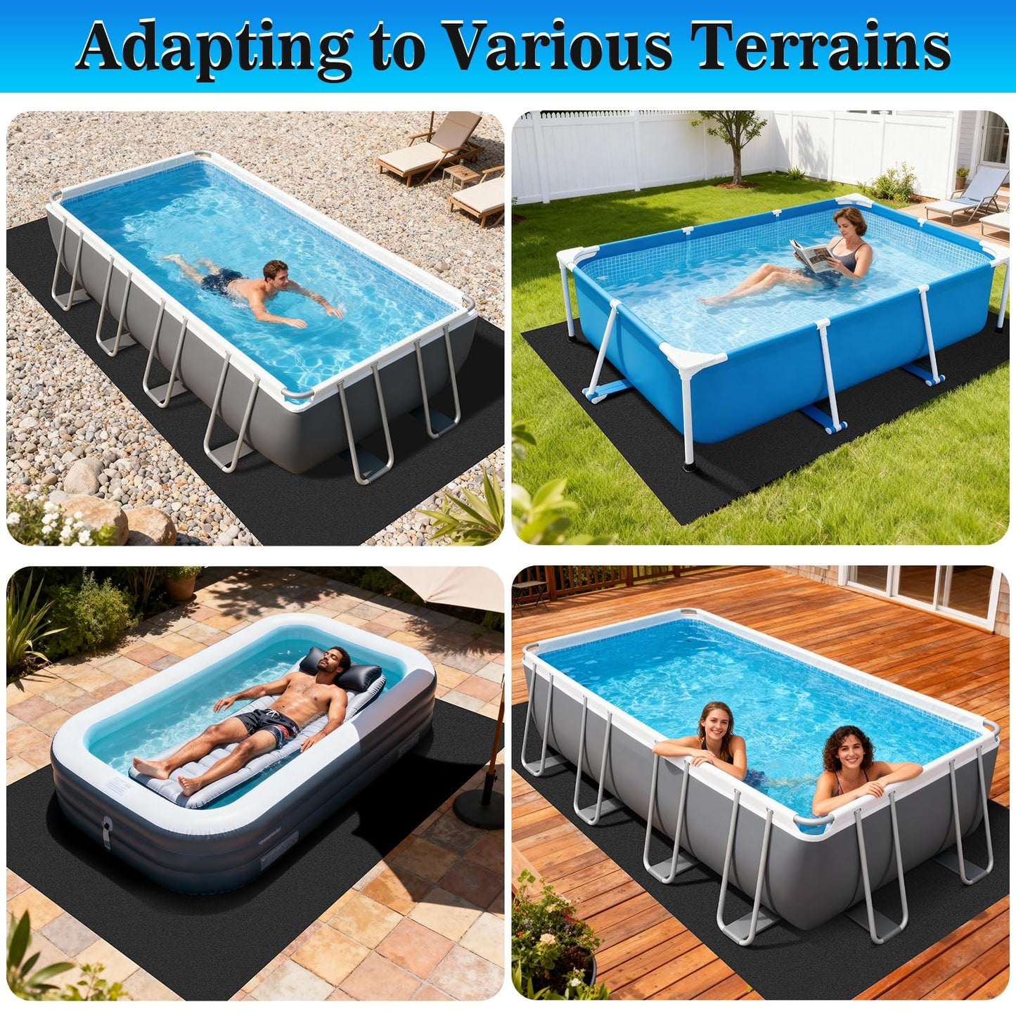 ComfyKit 9.7x6.7ft Rectangular Pool Liner Pad for Above Ground Swimming Pools,Thickened Under Pool Mat Padding,Pools Bottom Liner Protector to Prevent Punctures & Extend Liner Life