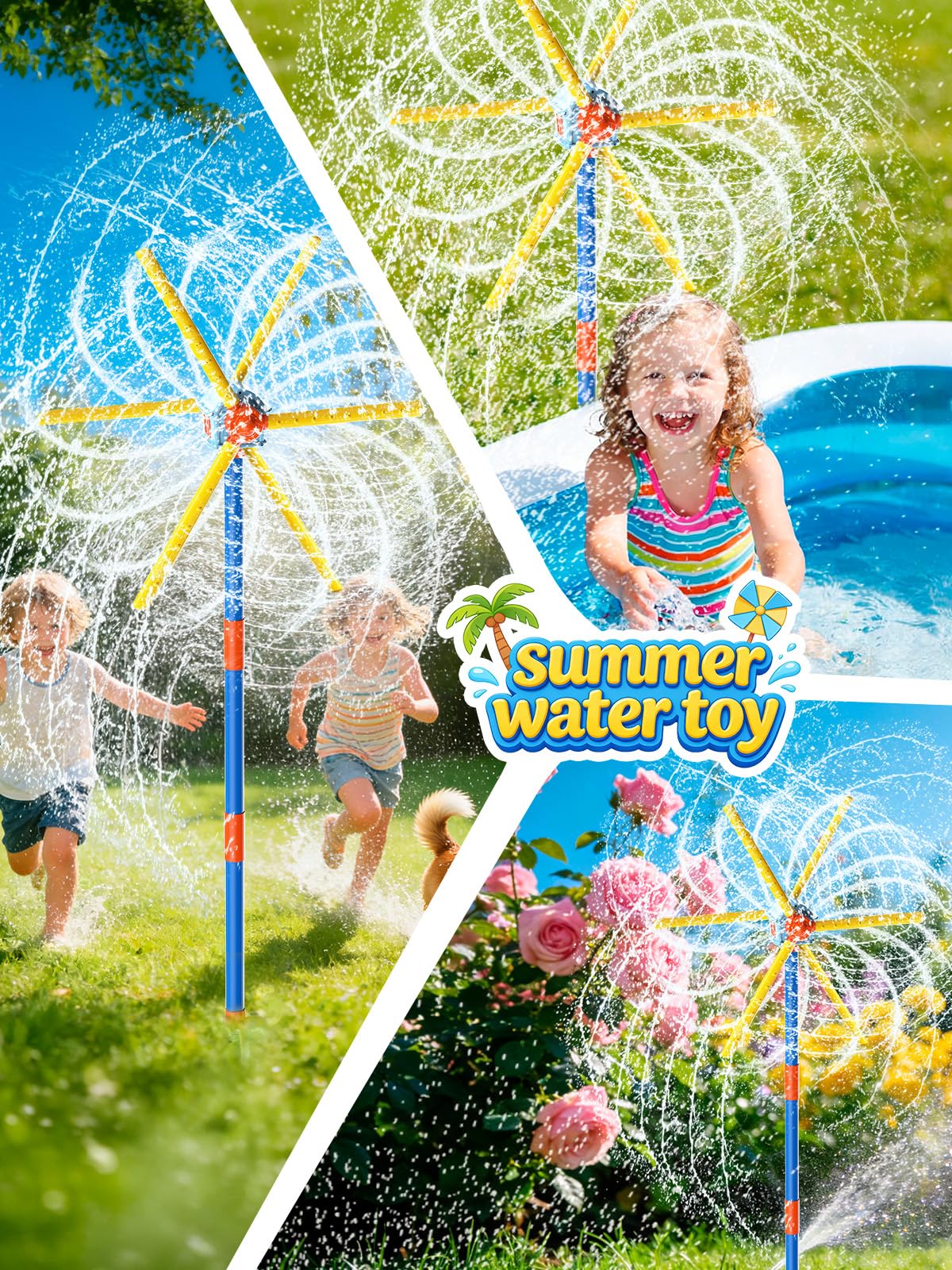 TERRAMUS 59" Windmill Water Sprinkler for Kids Summer Toys, 360° Spinning Splash Water Toy, Upgraded Double Sided with 6 Blades, Outdoor Backyard Games Summer Fun for Boys Girls Dogs & Garden Watering