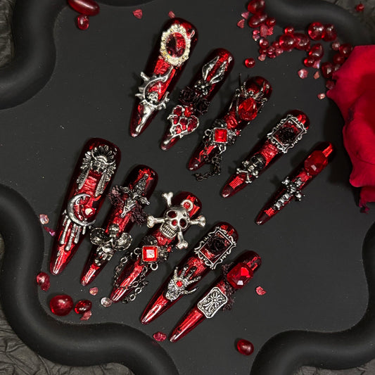 Handmade Press On Nails Fake Nails Dark Gothic Punk Baroque Vintage Steampunk Luxury for Women Size S
