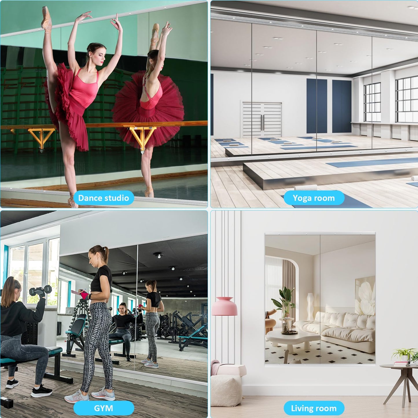 yarnuwa 48X24 2Pack Large Home Gym Mirror, Frameless Tempered Glass Dance Wall Mounted Mirror for Home, Yoga, Dancing, Studio, Living Room