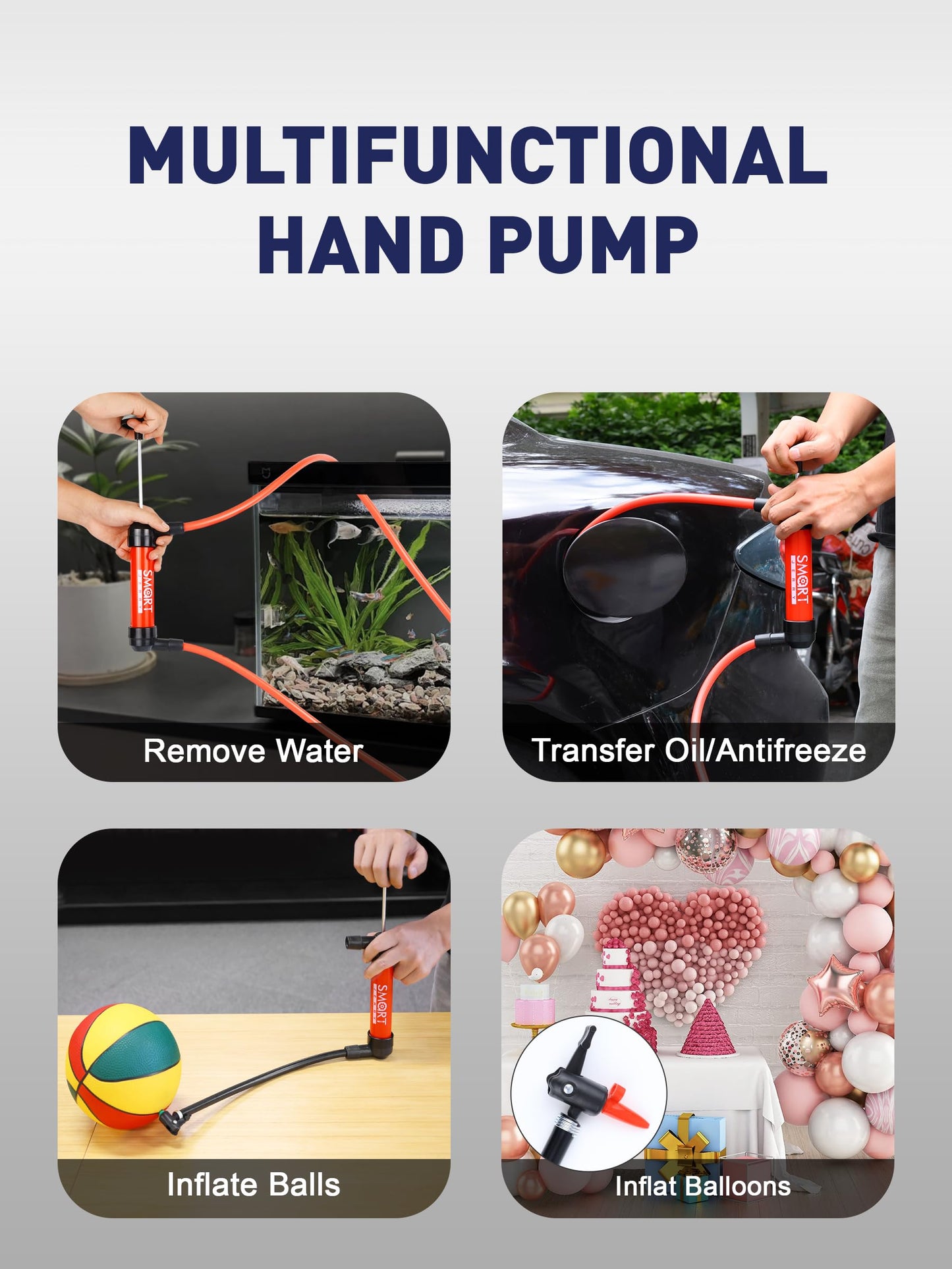 SMART JERRY - Fluid Transfer Pump Automotive, Oil Transfer Pump, Hand Pump Siphon, Multi-Use Hand Fuel Pump for Gas Oil and Liquids, RV Antifreeze Pump Kit, Siphon Pump for Fish Tank, Lawn Mower Pump