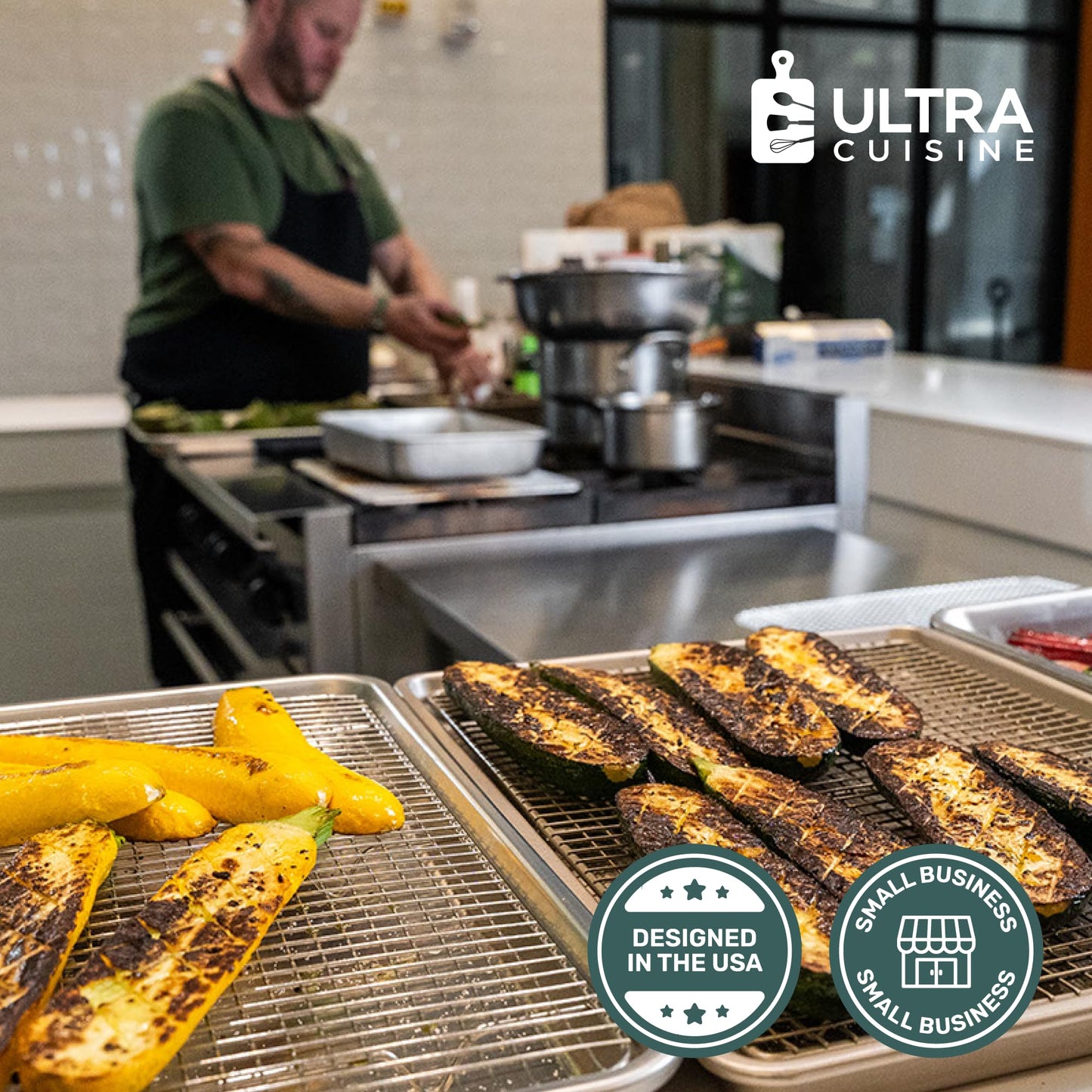 Ultra Cuisine Oven-Safe, Dishwasher-Safe 100% Stainless Steel Cooling & Baking Rack Set - Jelly Roll Sheet Pan Size - Heavy Duty - 10 x 14.7" - Set of 2 - Wire Cooling Racks for Baking & Cooking